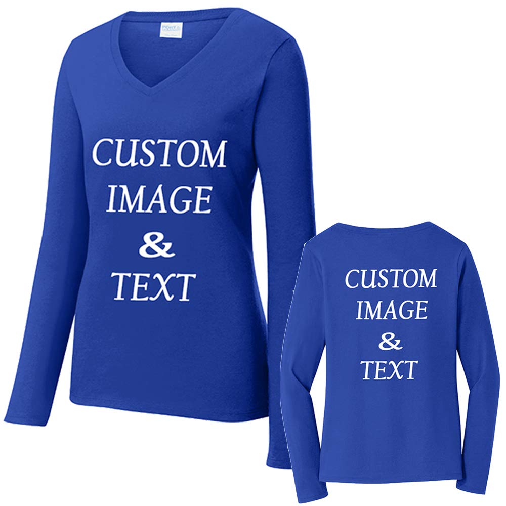 Custom Personalized Women's Long Sleeve T-Shirt with Photo & Text Printing - Pink Workout Tee for Gym, Yoga & Casual Wear - Size Large