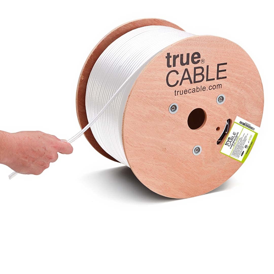 trueCABLE Cat5e Outdoor Ethernet Cable - 1000ft Waterproof Direct Burial Rated CMX, 24AWG Solid Bare Copper, 350MHz, PoE++ (4PPoE) - White Unshielded UTP Bulk Cable (ETL Listed) - Perfect for Outdoor Networking, Security Cameras & PoE Device Installations