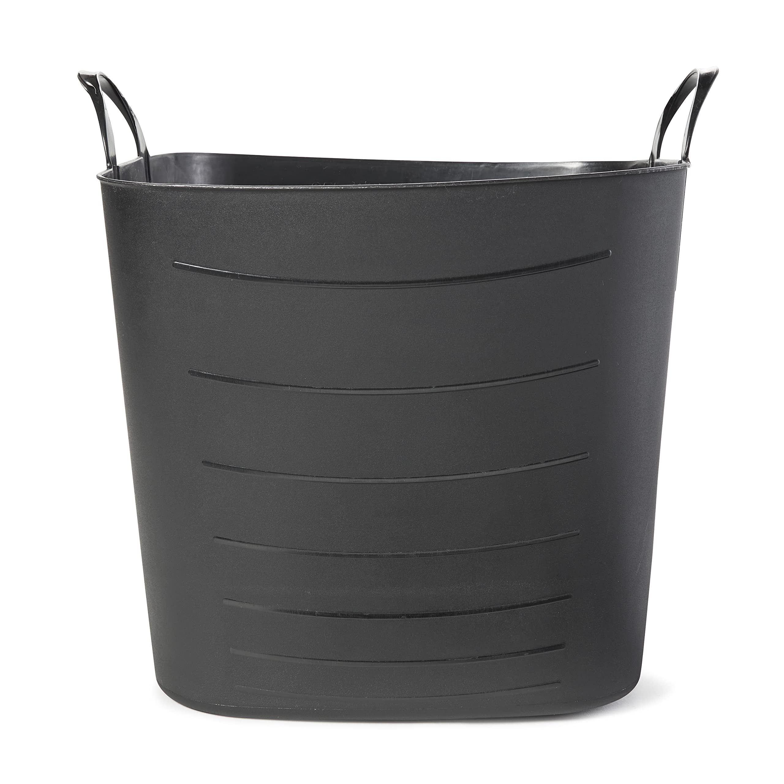 25L/6.6 Gallon Flexible Plastic Storage Bins with Handles - 12 Pack Black Collapsible Tote Baskets for Home Organization, Laundry, Pantry & Closet Storage - Durable Multi-Purpose Container for Kitchen, Bathroom & Garage