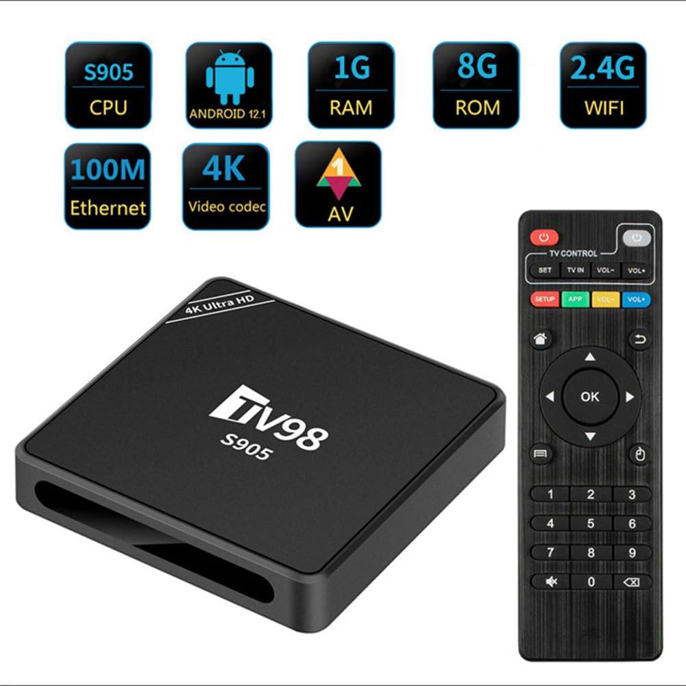 RIYAN TV98 TV Box - S9054K Android 12 Smart TV Media Player with RJ45 10M/100M Ethernet, UK Plug | 4K Ultra HD Streaming, Gaming & Home Entertainment System for Living Room & Bedroom