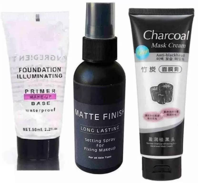 MASTADI Professional Face Primer & Makeup Fixer Spray with Natural Charcoal Peel-Off Mask - Blackhead Remover (3-Pack, 150ml) for Flawless Makeup Application & Deep Pore Cleansing | Perfect for Daily Skincare Routine & Special Occasion Makeup Prep