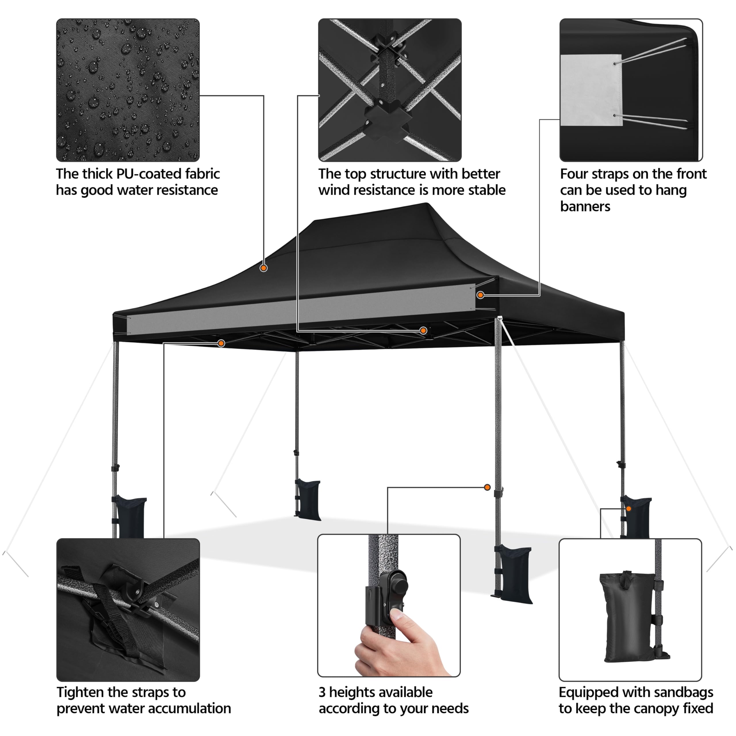 Yaheetech 10x15 Heavy Duty Commercial Pop Up Canopy Tent - Instant Outdoor Shelter with Adjustable Height, Wheeled Carry Bag, 4 Sandbags & 8 Stakes - Perfect for Backyard Parties, Farmers Markets, Camping & Outdoor Events (Black)