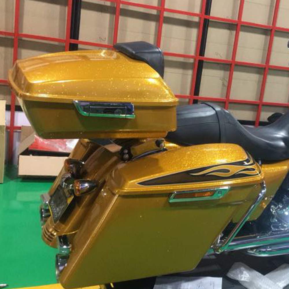Gold Flake Harley Stretch Motorcycle Saddle Bags & Fender Extensions - Premium Accessories for 2014+ Harley Davidson Touring Bikes - Perfect for Long Rides & Road Trips