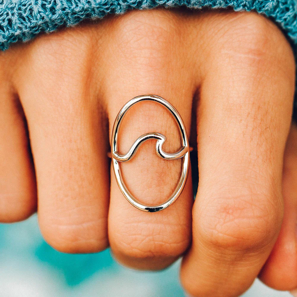 Large Wave Ring Silver Size 7 - Boho Statement Jewelry for Women - Perfect for Beach Weddings, Date Nights & Festival Outfits