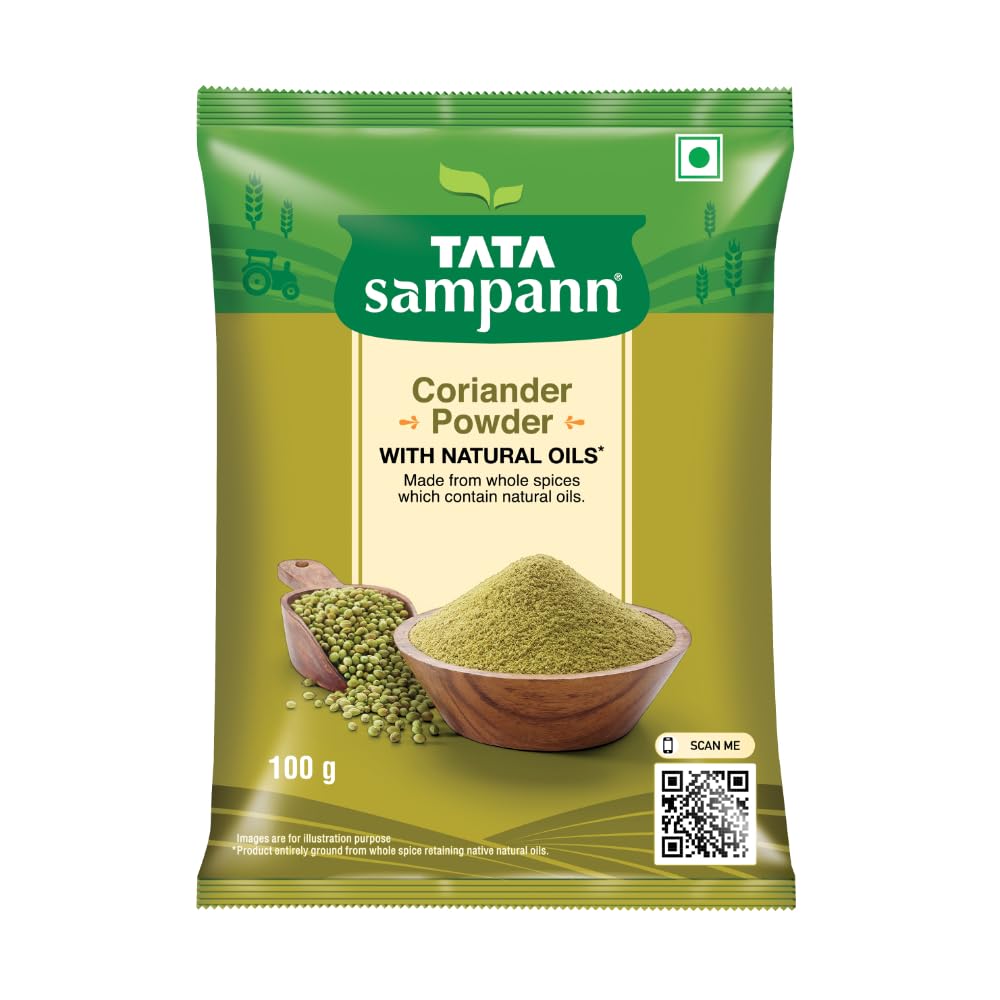 Organic Tata Sampann Coriander Powder (Dhania) 100g - Premium Ground Cilantro with Natural Oils for Cooking, Indian Cuisine & Spice Blends | Gluten-Free & Vegan-Friendly Seasoning for Curries, Soups & Marinades