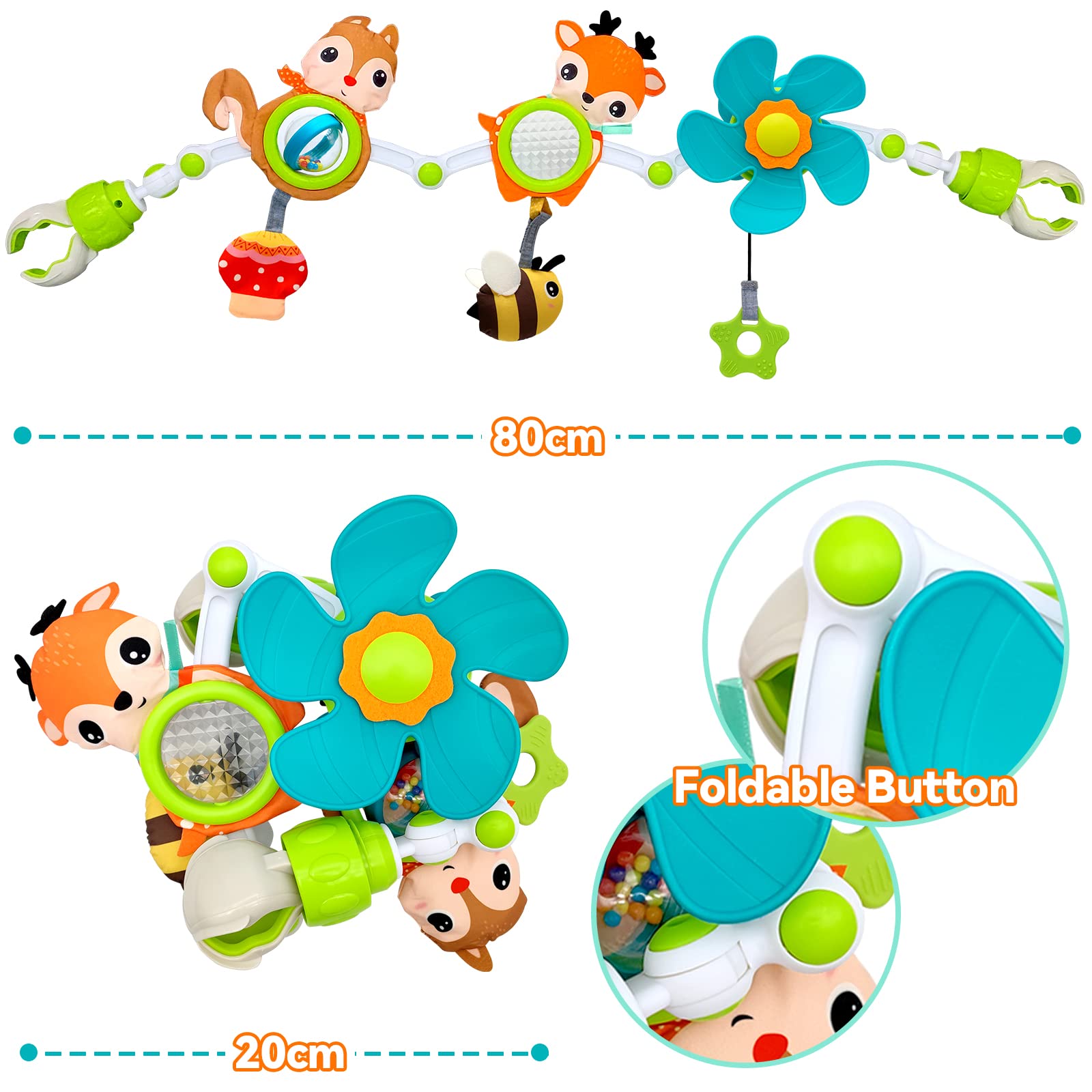 Best Baby Car Seat & Stroller Toys for 0-12 Months - Teething, Windmill & Rattle Sensory Toys for Crib, Bassinet - Promotes Brain & Motor Skills Development - Perfect Newborn Gift (Magical Forest Design) - Great for Travel, Playtime & Early Learning