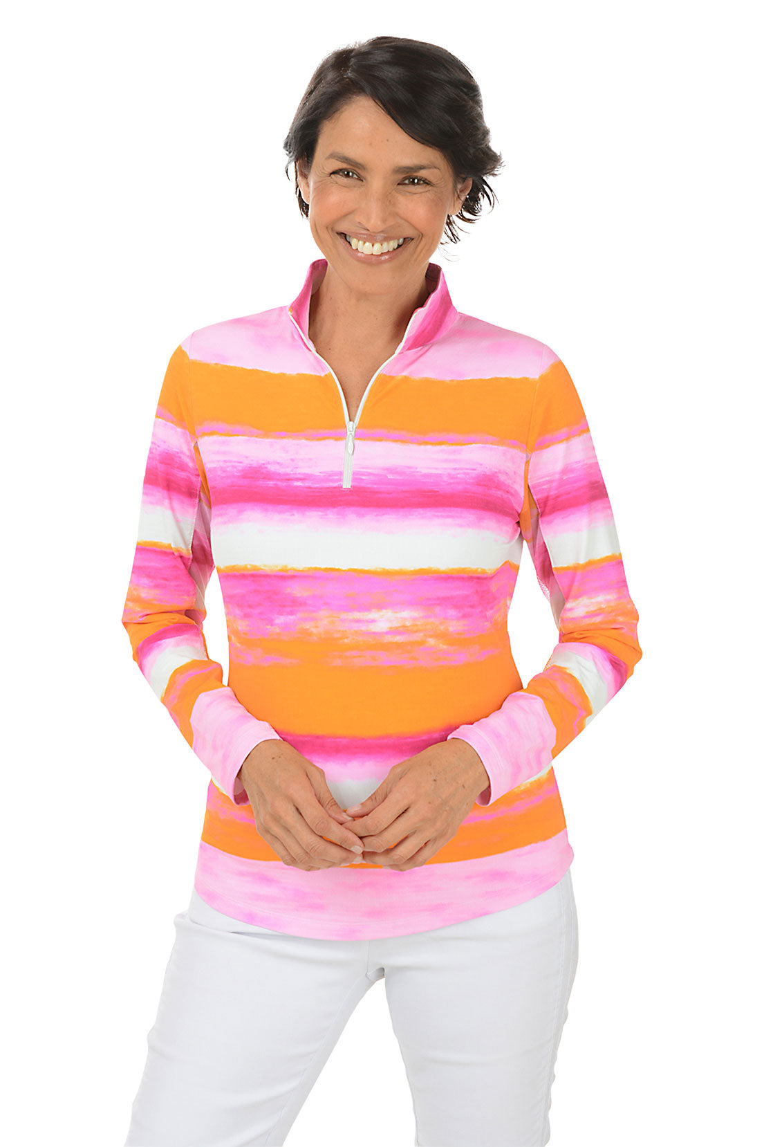Women's Hot Pink Amy Watercolor UPF50+ Sun Protection Shirt - Lightweight Long Sleeve UV Shirt for Beach, Hiking & Outdoor Activities