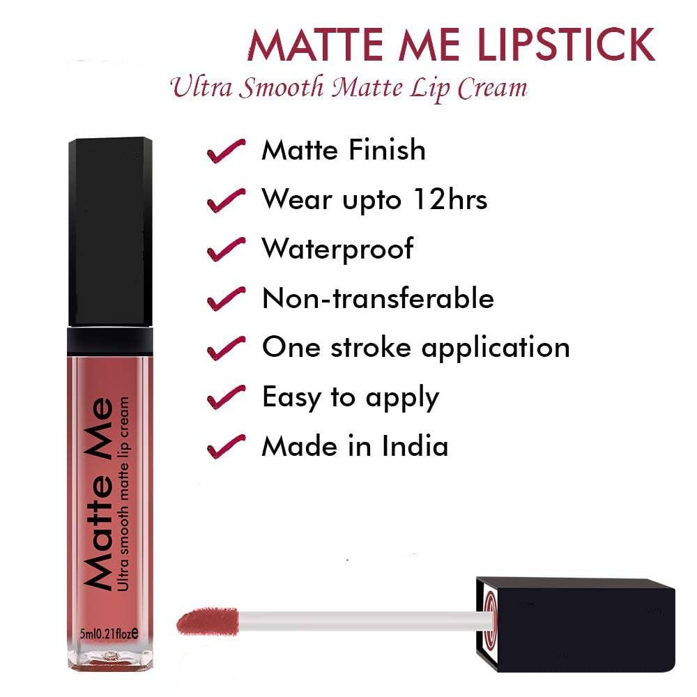 Groovs Ultra Smooth Matte Liquid Lipstick Set - 6ml Long Lasting Lip Cream with 3-in-1 Eyeliner, Mascara, Eyebrow Pencil, Kajal & Beauty Blender (11-Piece Makeup Kit) for Party, Wedding & Daily Beauty Routine