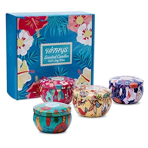 Premium Scented Soy Wax Candles Gift Set - Rose Jasmine, Orange Coffee & Seasalt Lilac Fragrances (4-Pack) | Natural Travel Tin Candles for Home Decor, Romantic Dinner, Spa Relaxation & Party Ambiance