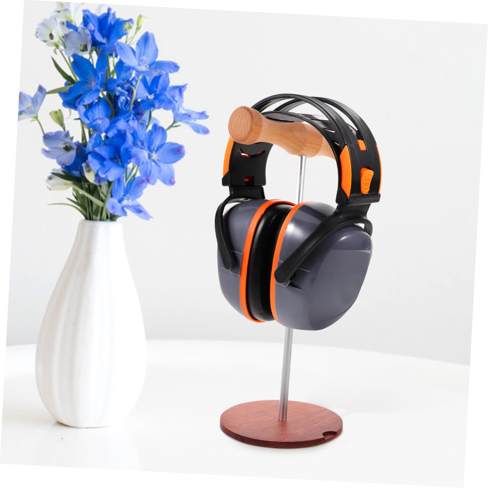 Premium Wooden Headphone Stand with Metal Rod - Elegant Display Holder for Headphones & Earphones - Perfect for Home, Office & Gaming Setup