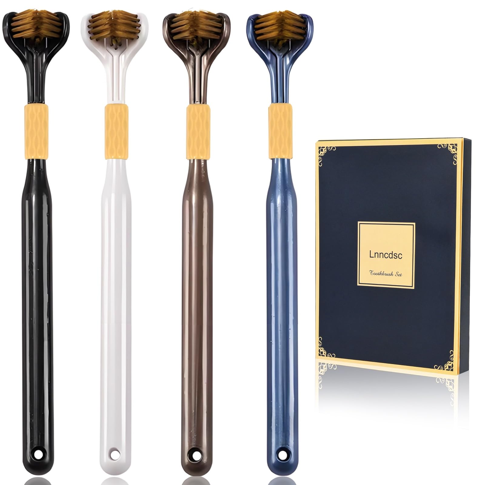 4-Piece Set of Extra Soft 3-Sided Toothbrushes for Adults - Gentle Medium Bristles for Complete Teeth & Gum Care - Perfect for Travel, Home & Office Use