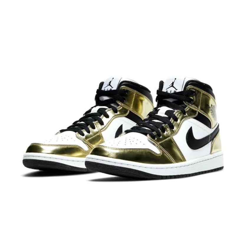 Air Jordan 1 Mid Sneakers - White Metallic Gold Black Basketball Shoes for Men | Perfect for Streetwear, Casual Outfits & Sports Performance