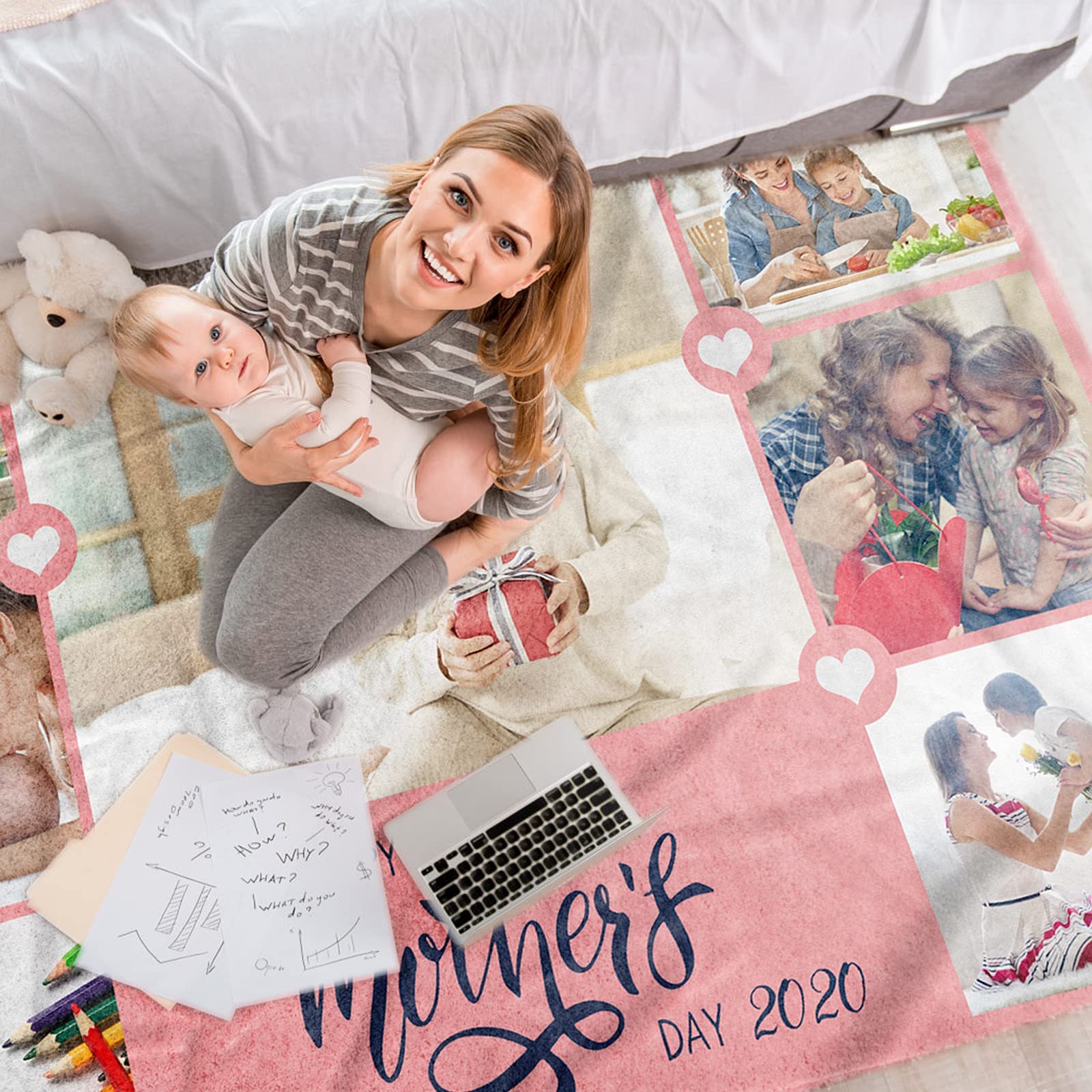 Best Mom Ever Custom Photo Blanket - Personalized Gift for Mom from Daughter or Son - Birthday, Mother's Day & Anniversary Present - Cozy Throw for Couch, Bed & Family Photos