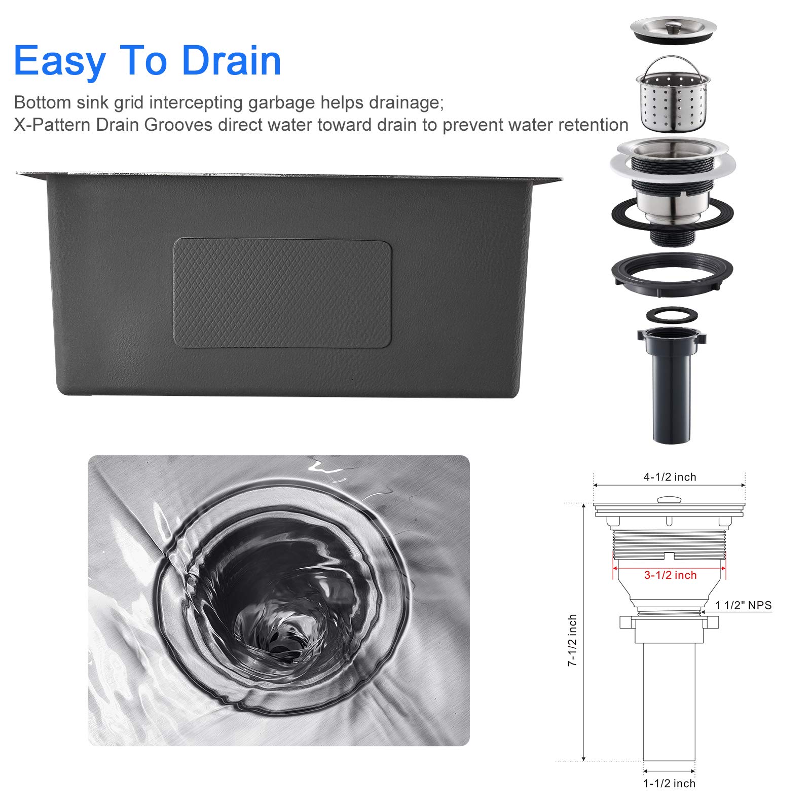 20-Inch Undermount Kitchen Sink Black - 18 Gauge Handmade Stainless Steel Single Bowl Sink (20x16x9 Inch) for Modern Kitchens, Easy Cleaning & Durable