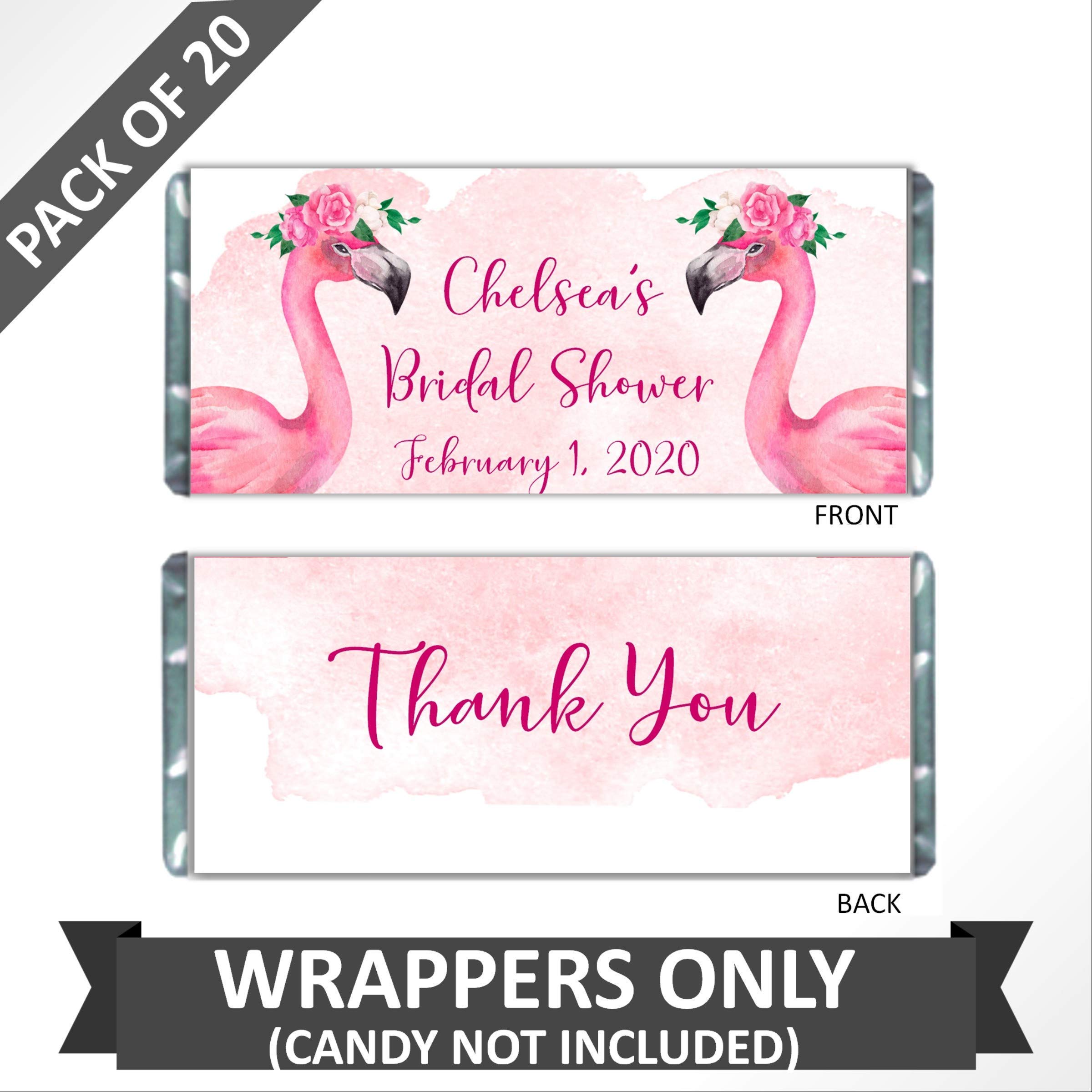 Custom Floral Flamingo Candy Wrappers - Personalized Chocolate Bar Labels for Birthday Party Favors (Pack of 20) - Perfect for Baby Showers, Bridal Parties & Themed Events
