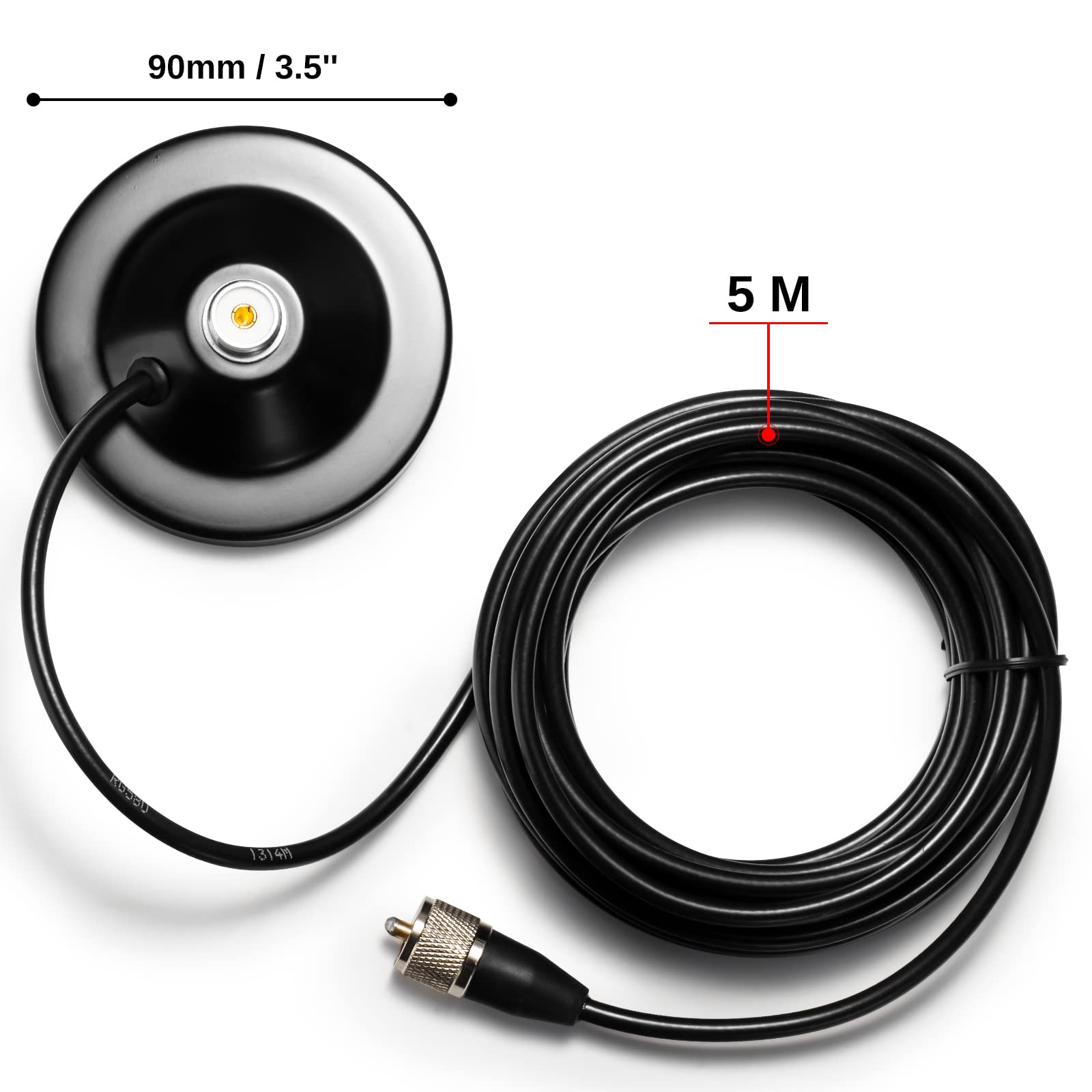 Radioddity RAM5 CB/VHF/UHF/HF Ham Radio Antenna Magnet Mount with SO-239 Connector & 16.4Ft Coaxial Cable - PL-259 Plug Compatible for Mobile Radios | Perfect for Truck, Jeep, RV & Off-Road Communication
