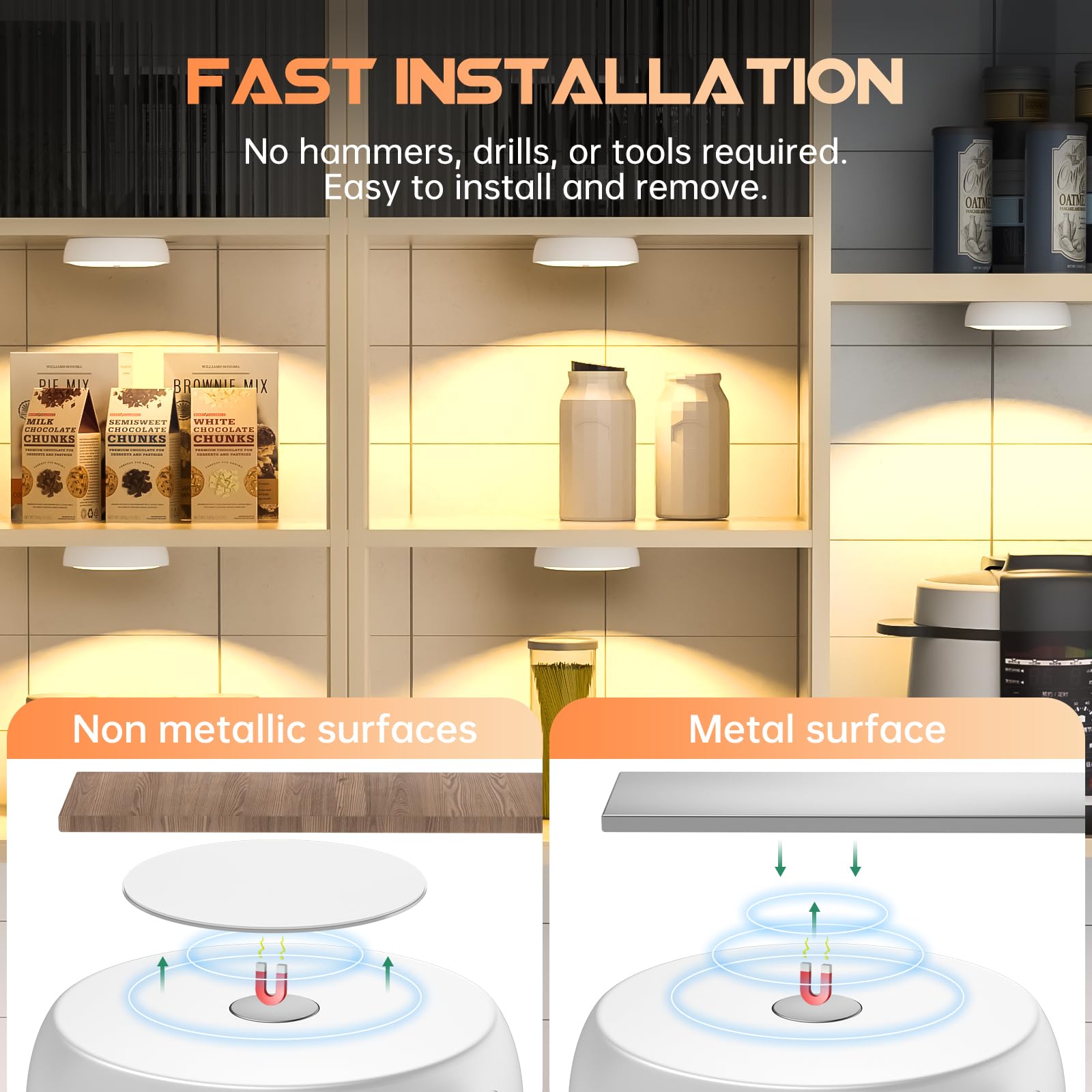 Warm White LED Closet Lights with Motion Sensor - USB Rechargeable Wireless Puck Lights, Dimmable Under Cabinet Lighting with Remote Control - Perfect for Wardrobe, Kitchen, Staircase (6 Pack)