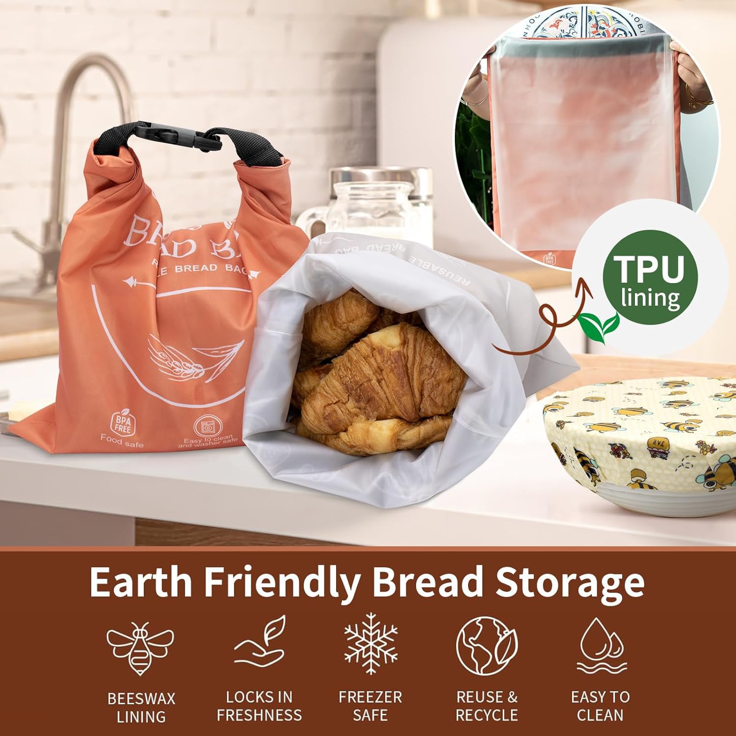 2 Pack Reusable Bread Bags with Beeswax Food Wraps - Eco-Friendly Storage for Homemade Bread, Sourdough & Baked Goods | Perfect for Freezer, Pantry & On-the-Go Freshness