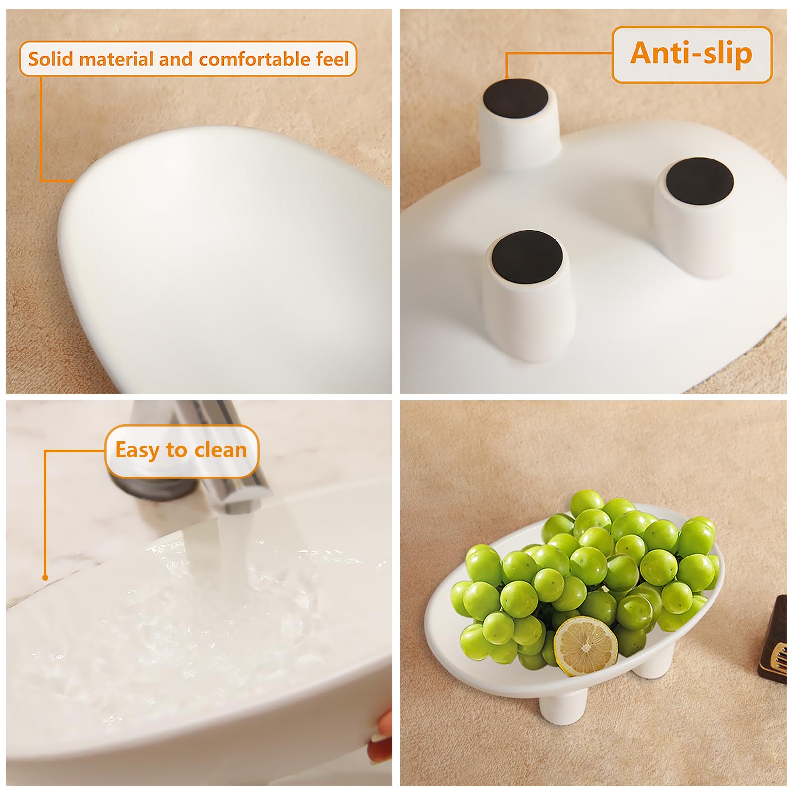 White Ceramic Fruit Bowl - Large Oval Decorative Serving Dish for Fruits, Candy & Home Decor (16.5 x 7.2 x 7.48 inches) | Perfect for Dining Table Centerpiece, Kitchen Counter Display & Party Snack Serving