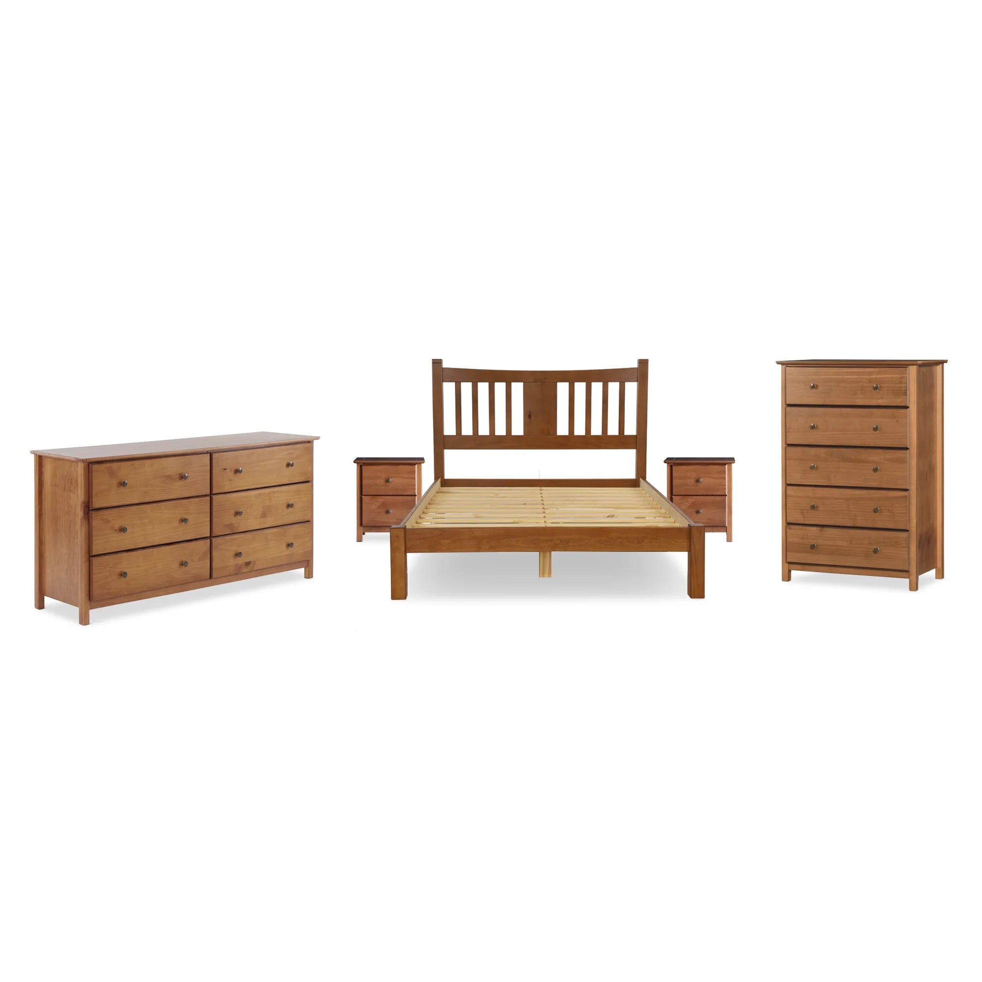 5-Piece Shaker Slat Platform Bedroom Set - Queen Size Solid Wood Bed Frame with Nightstands & Dresser - Modern Farmhouse Bedroom Furniture for Home Decor