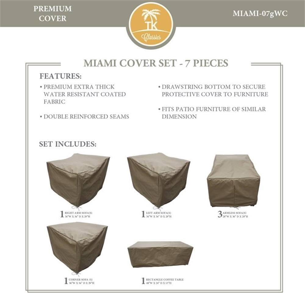 TK Classics MIAMI-07gWC Waterproof Patio Furniture Covers - Beige Outdoor Chair & Table Protector for All Weather Use | Perfect for Garden, Deck, and Poolside Furniture Protection