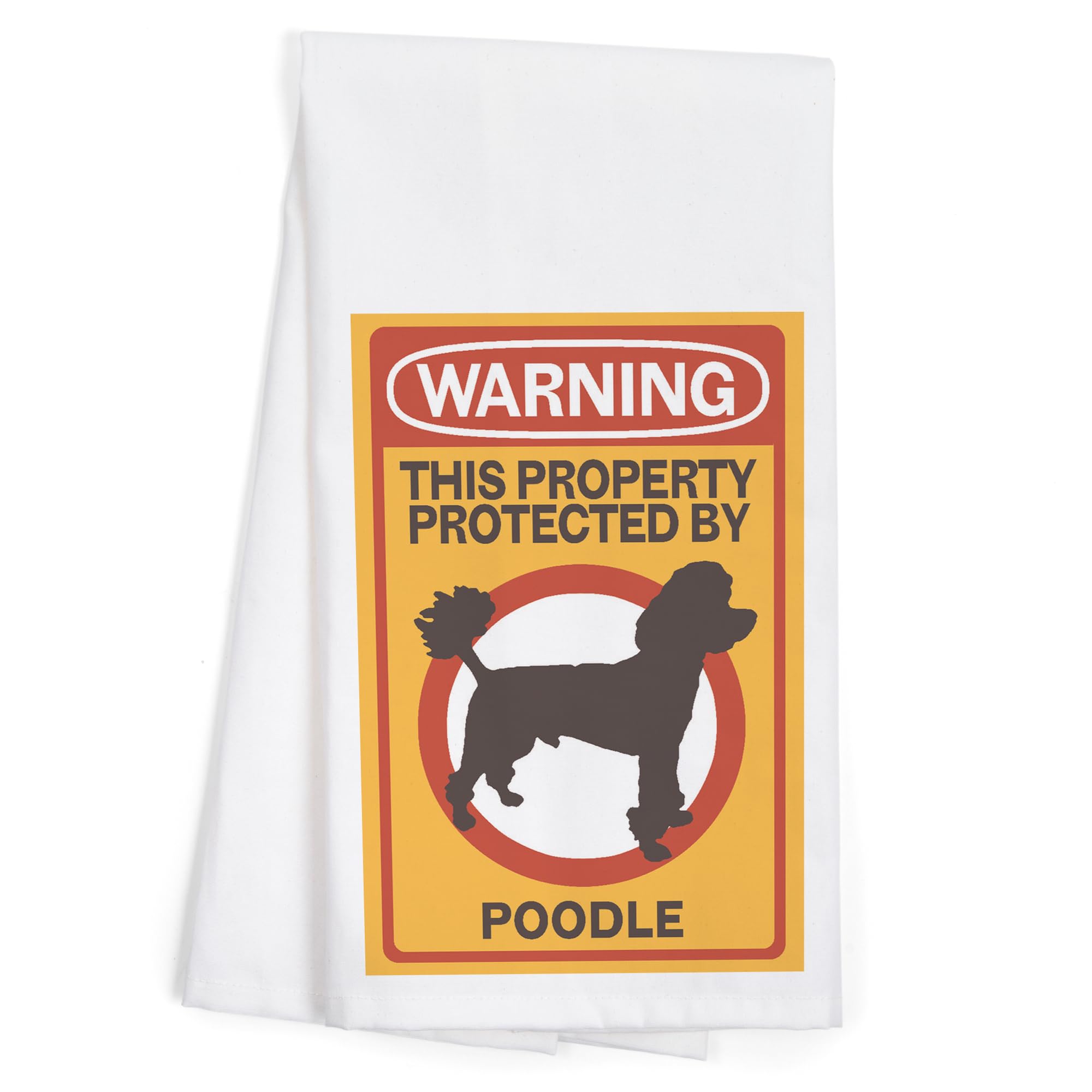 Lantern Press Poodle Warning Print 100% Cotton Tea Towel - Decorative Kitchen Hand Towel for Home, Bathroom & Gift - Absorbent Dish Cloth for Cooking, Cleaning & Decor
