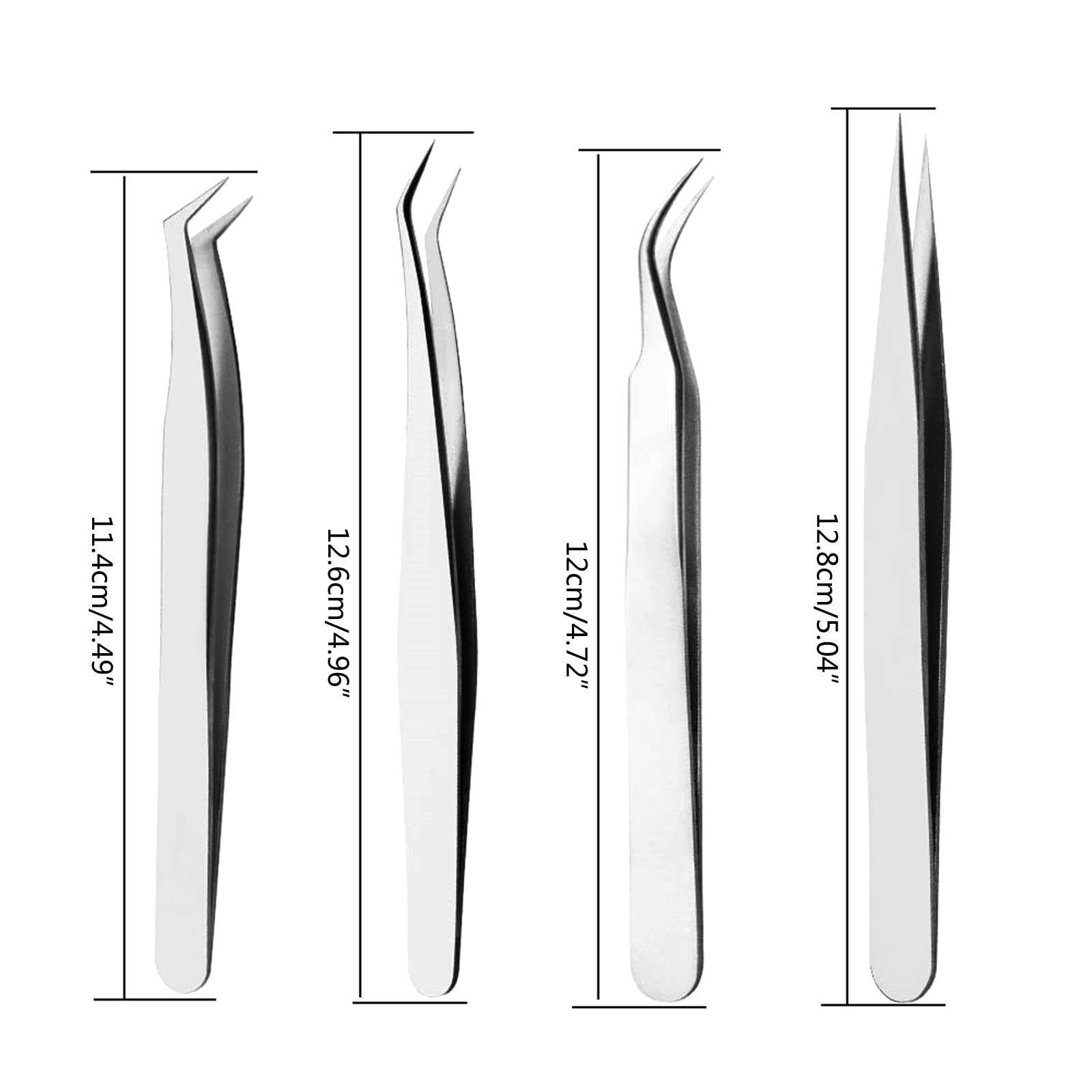 Premium Stainless Steel Eyelash Extension Tweezers Set - 4PCS Anti-Static False Eyelash Applicators with Precision Tips for Professional & Home Use - Perfect for Lash Extensions, Strip Lashes & Makeup Application