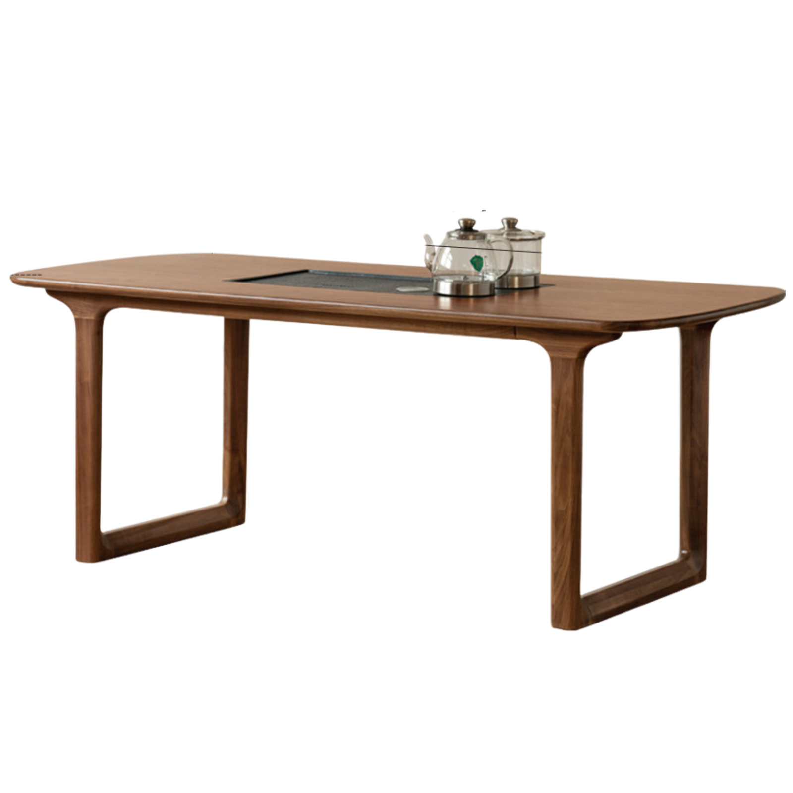 Premium Black Walnut Solid Wood Tea Table with Integrated Tray - Handcrafted Tea Serving Set for Living Room, Zen Meditation & Japanese Tea Ceremony