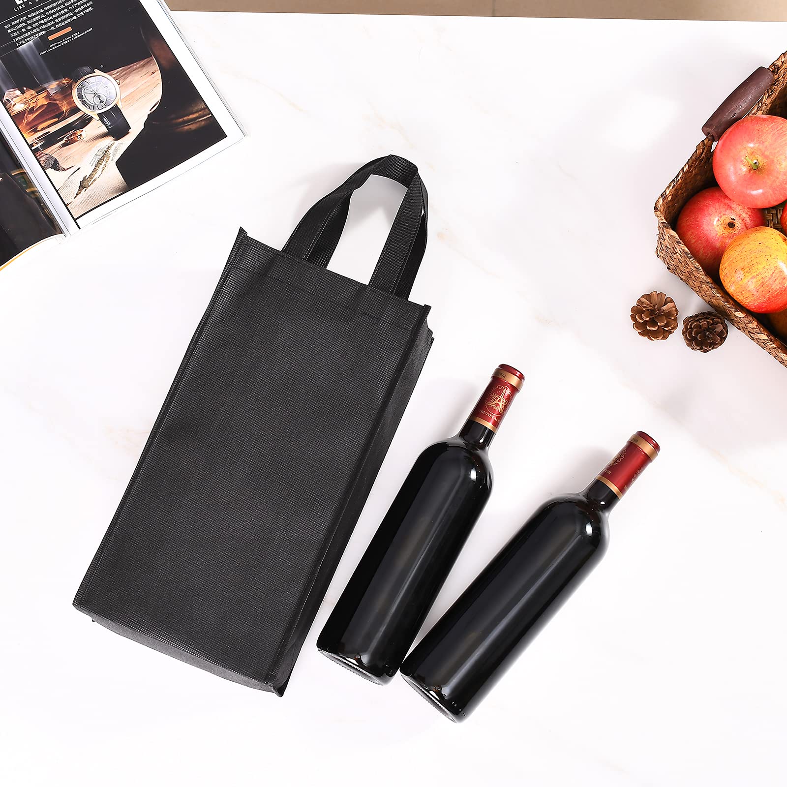 Premium Wine Gift Bags 12 Pack - 2 Bottle Capacity Reusable Non-Woven Fabric with Sturdy Handles - Perfect for Wedding Favors, Birthday Gifts & Holiday Presents