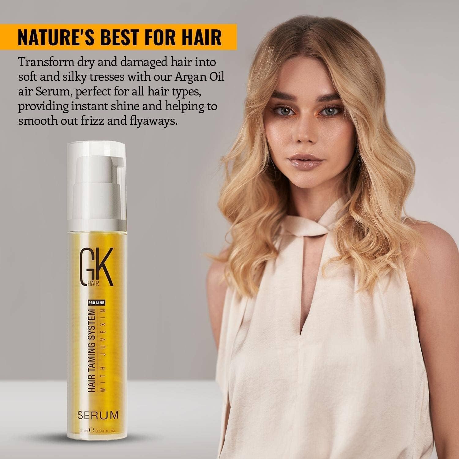 Global Keratin GK Hair Moisturizing Shampoo & Conditioner Set 1000ml with Organic Argan Oil Serum 10ml - Frizz Control, Dry & Damaged Hair Repair - Perfect for Daily Hair Care & Salon-Quality Results at Home