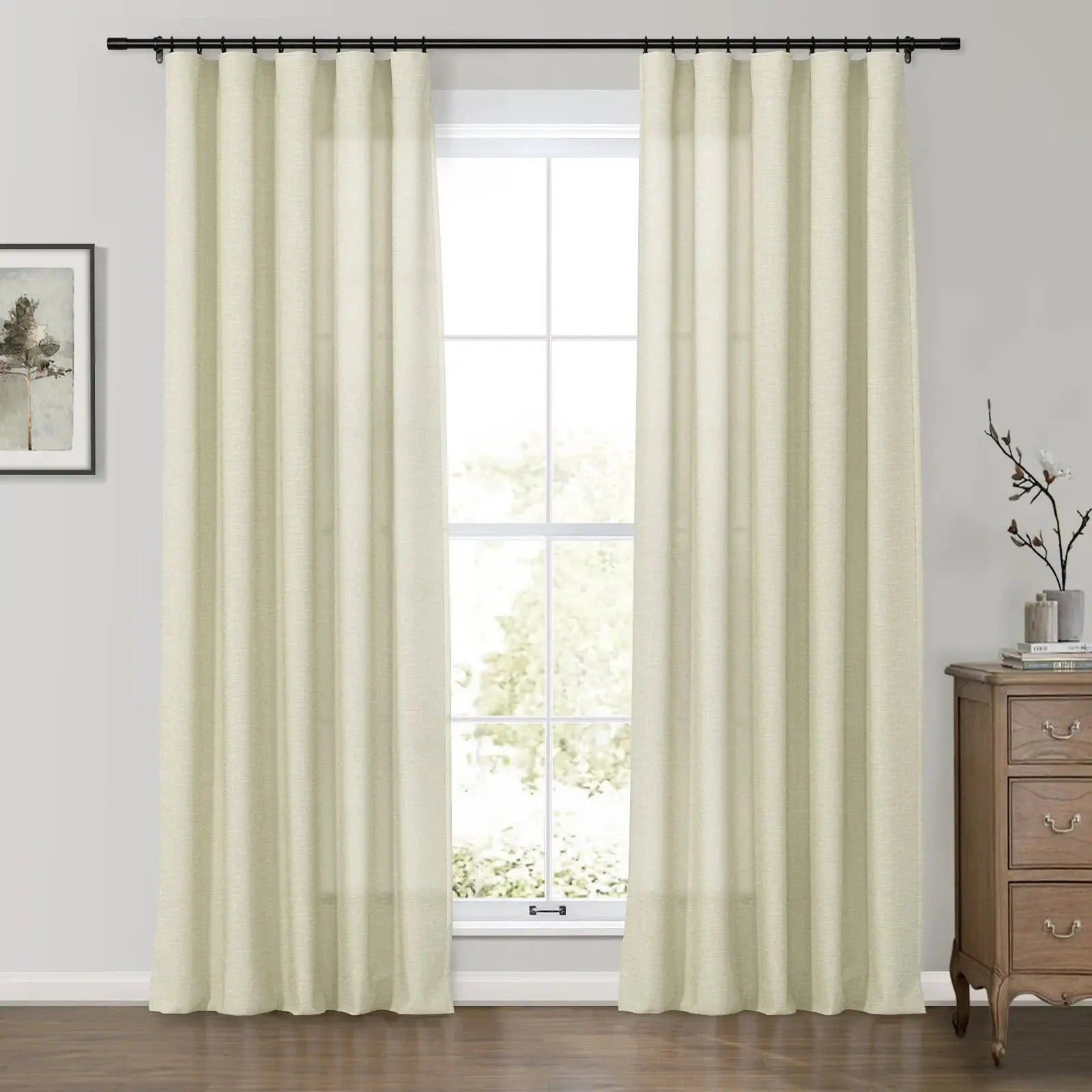 Premium Belgian Linen Flax Curtains - Soft Top Patti - Breathable & Light Filtering for Living Room & Bedroom Windows (Set of 2 Panels)