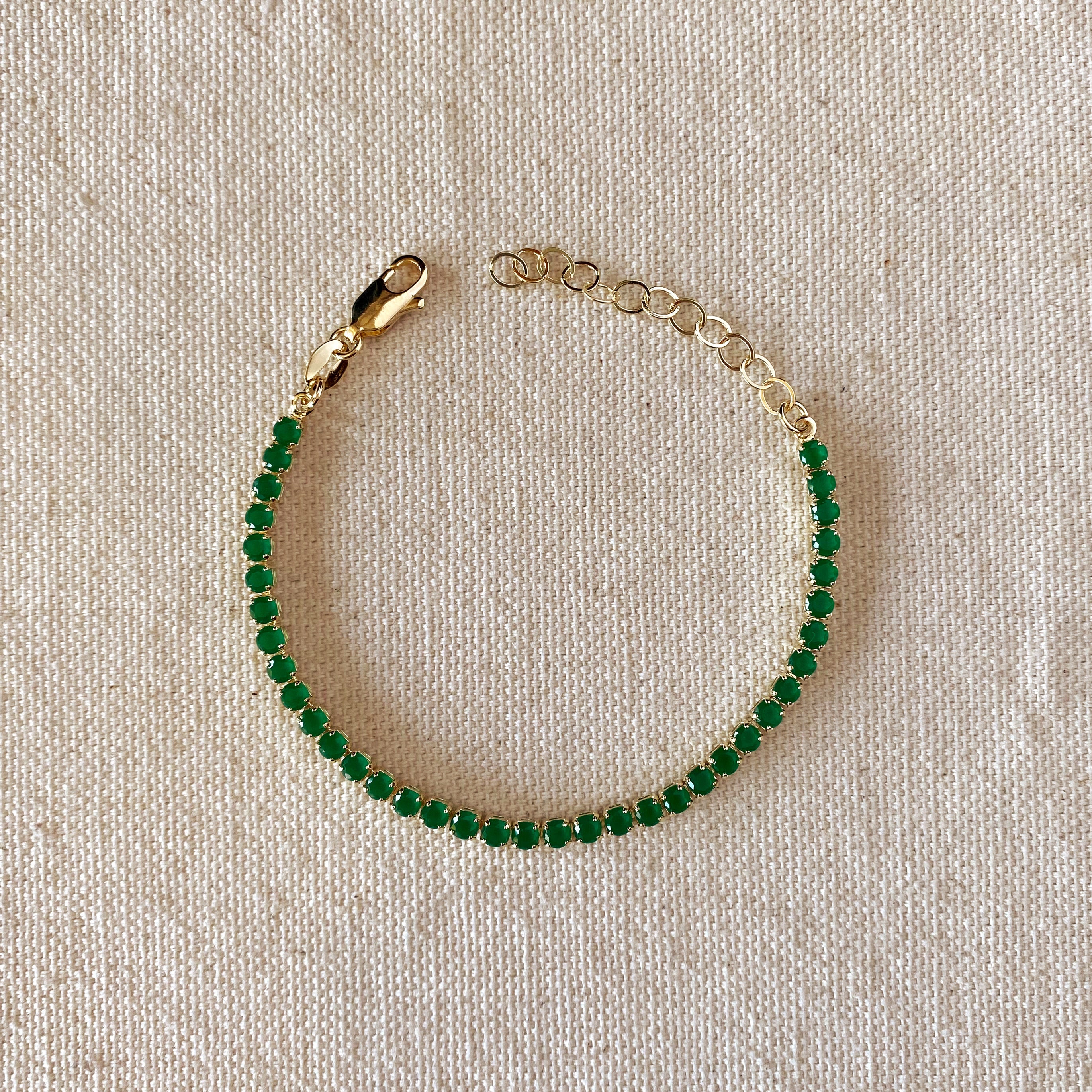 18K Gold Filled 3mm Cubic Zirconia Emerald Green Tennis Bracelet - Elegant Jewelry Gift for Women, Perfect for Weddings, Parties & Everyday Wear