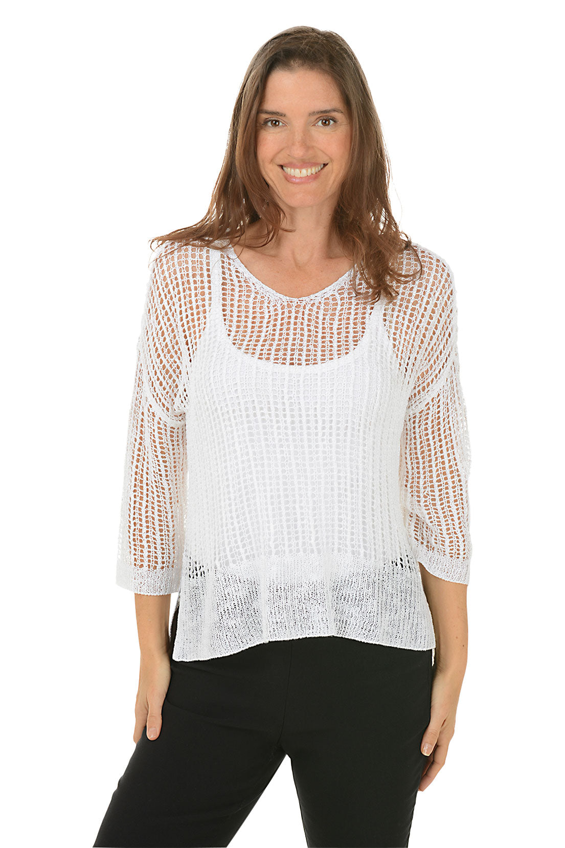 Open Crochet High Low Sweater for Women - Boho Chic Lace Knit Pullover - Perfect for Casual Outings & Beach Cover-Up