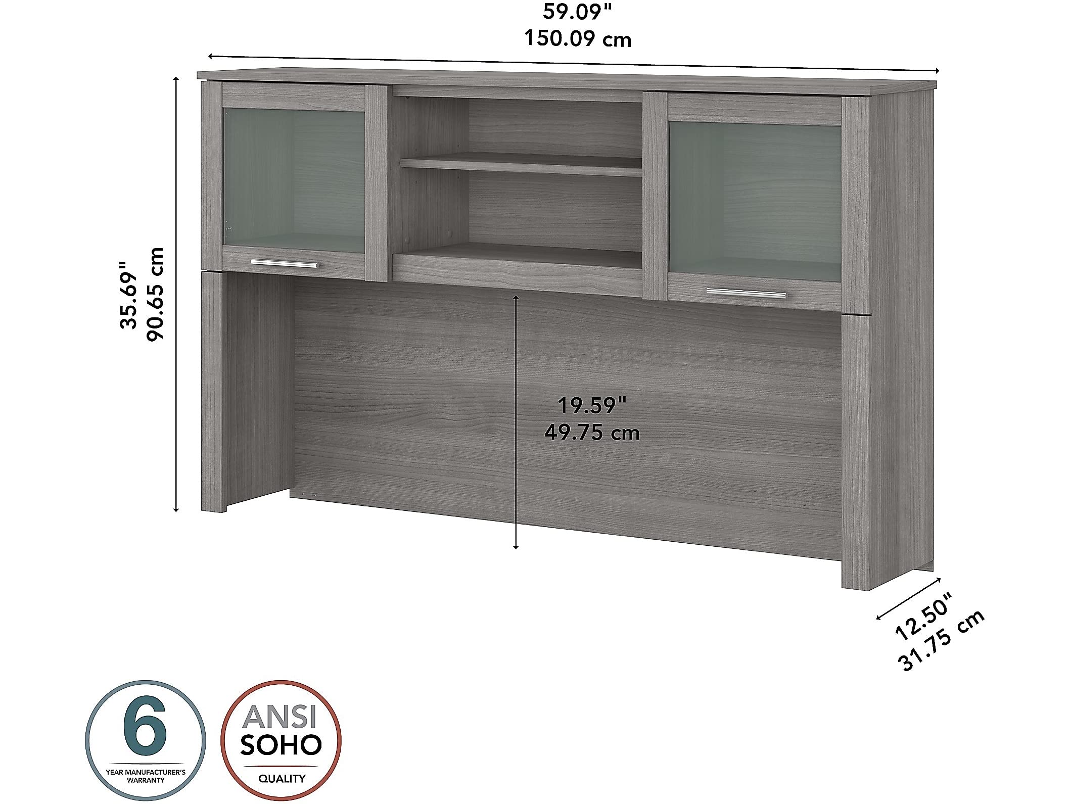 Bush Furniture Somerset 60W Office Desk Hutch in Platinum Gray - Perfect for Home Office, Study Room & Workspace Organization