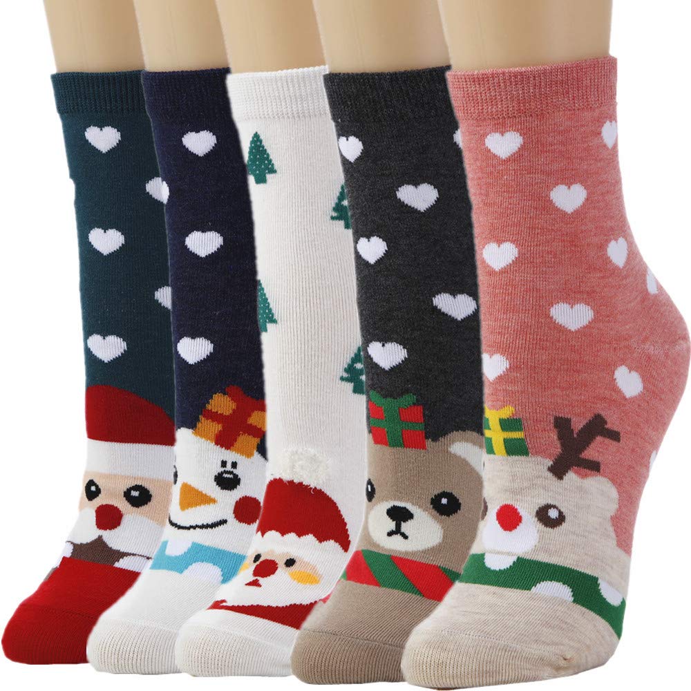Losa Kute 5 Pairs Cute Patterned Crew Socks for Women - Warm Winter Socks with Fun Designs - Perfect for Casual Wear, Gifts & Cold Weather Outfits
