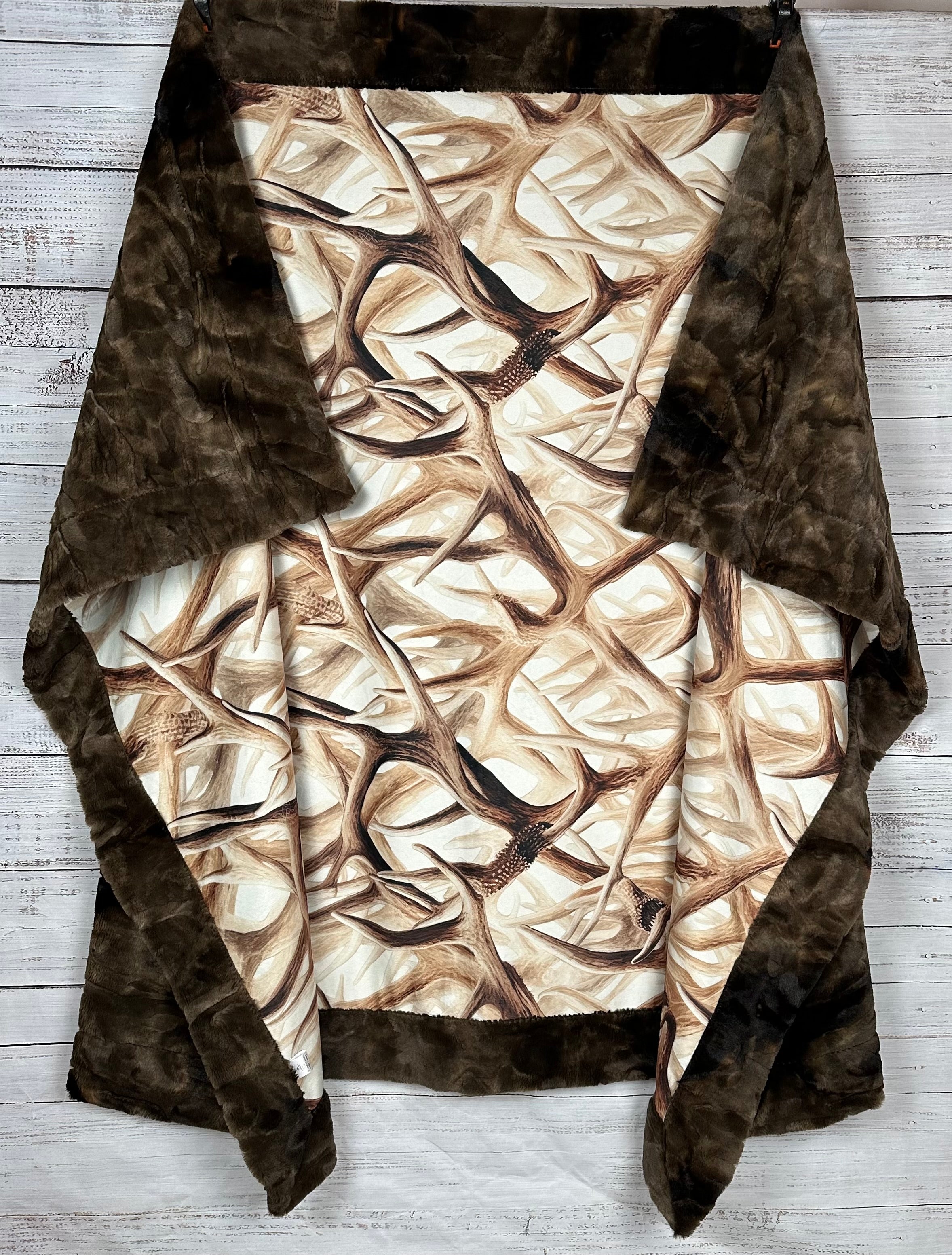 Soft & Cozy Brown Tie Dye Antler Print Luxury Minky Blanket 55