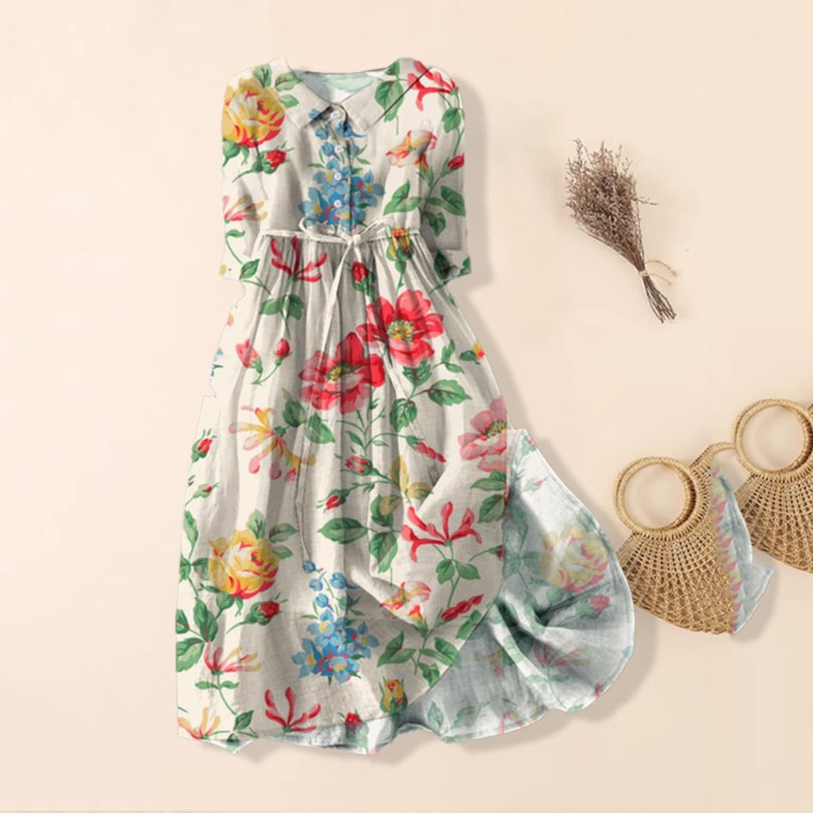 2025 Trendy Women's Summer Casual Lace Up Long Sundress - Boho Button Beach Dress for Vacation, Party & Outdoor Activities