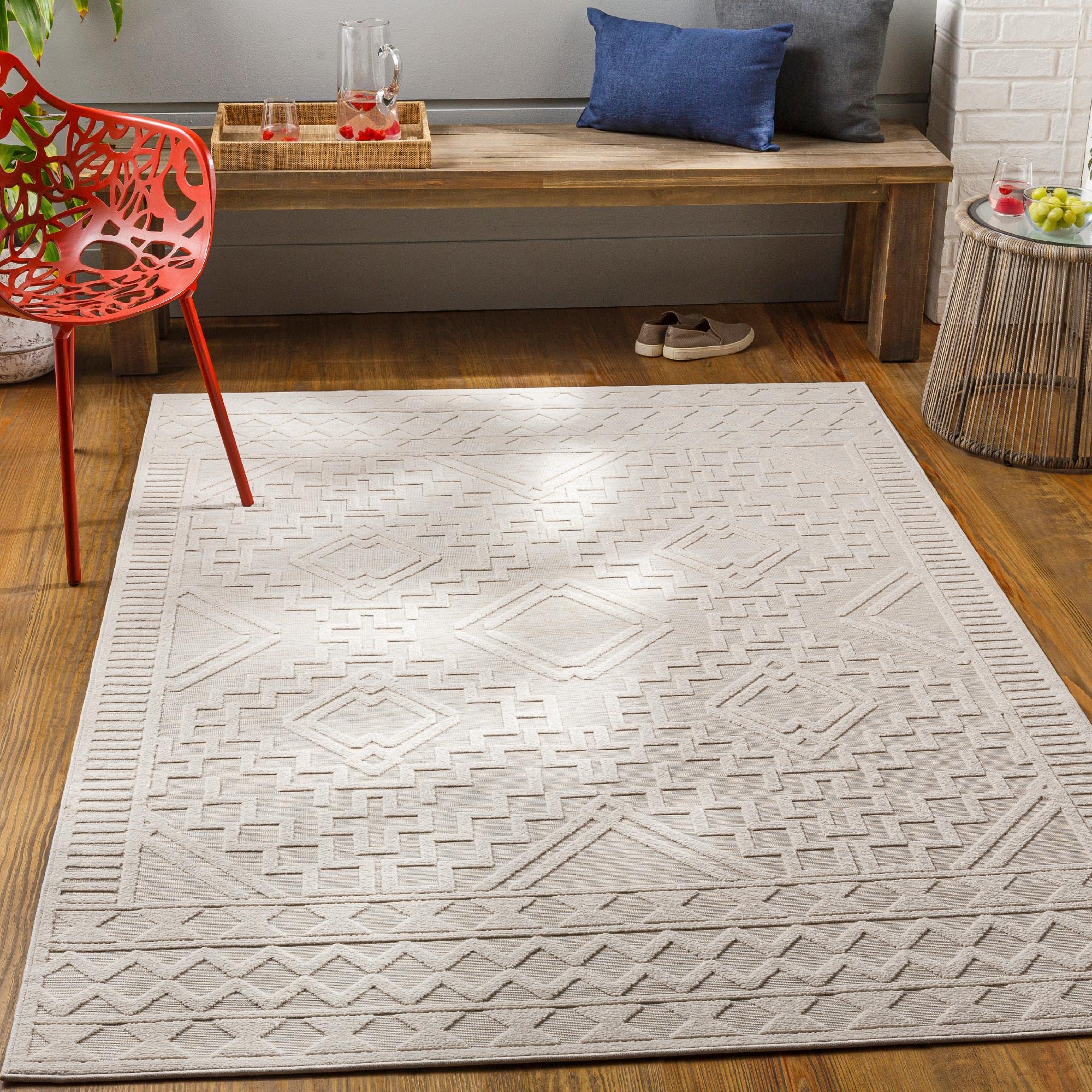 Mark&Day 9x12 Velddriel Cream Indoor/Outdoor Area Rug - Soft Cream White Carpet for Living Room, Bedroom, Kitchen, Patio - Durable & Stain Resistant (9'2