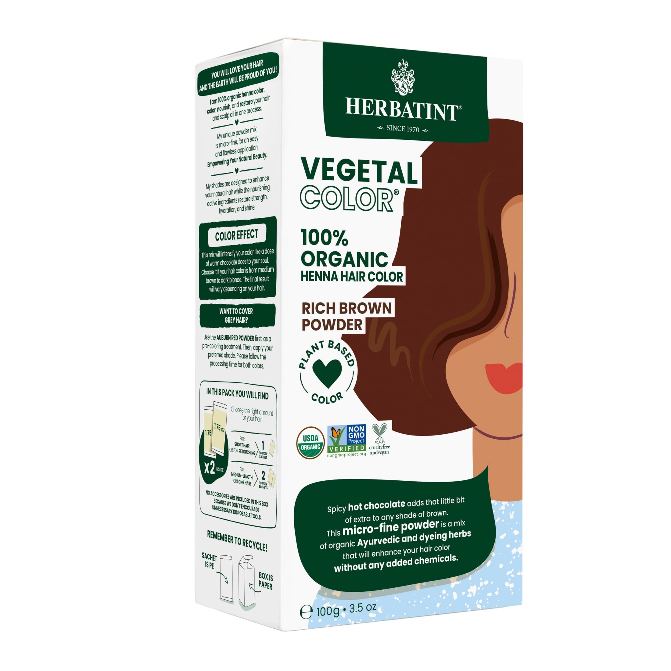 Herbatint Organic Hot Chocolate Powder - 100g Plant-Based Hair Color for Natural Highlights | Perfect for At-Home Hair Dyeing & Vegan Beauty Routines