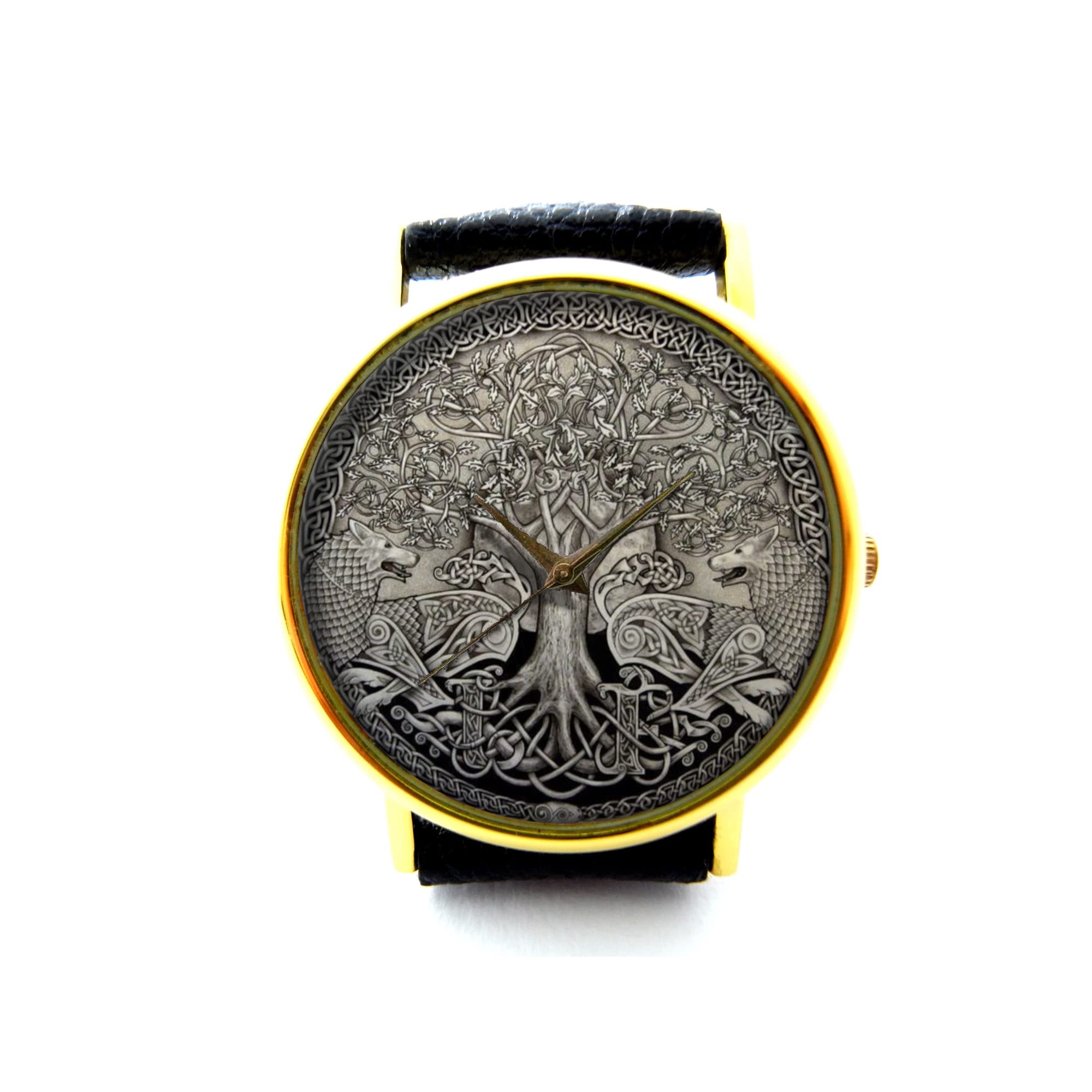 Norse Tree of Life Leather Watch - Celtic Viking Nordic Unisex Wristwatch for Men & Women - Handmade Tree Jewelry - Perfect for Viking Lovers, Pagan Gifts & Medieval Cosplay