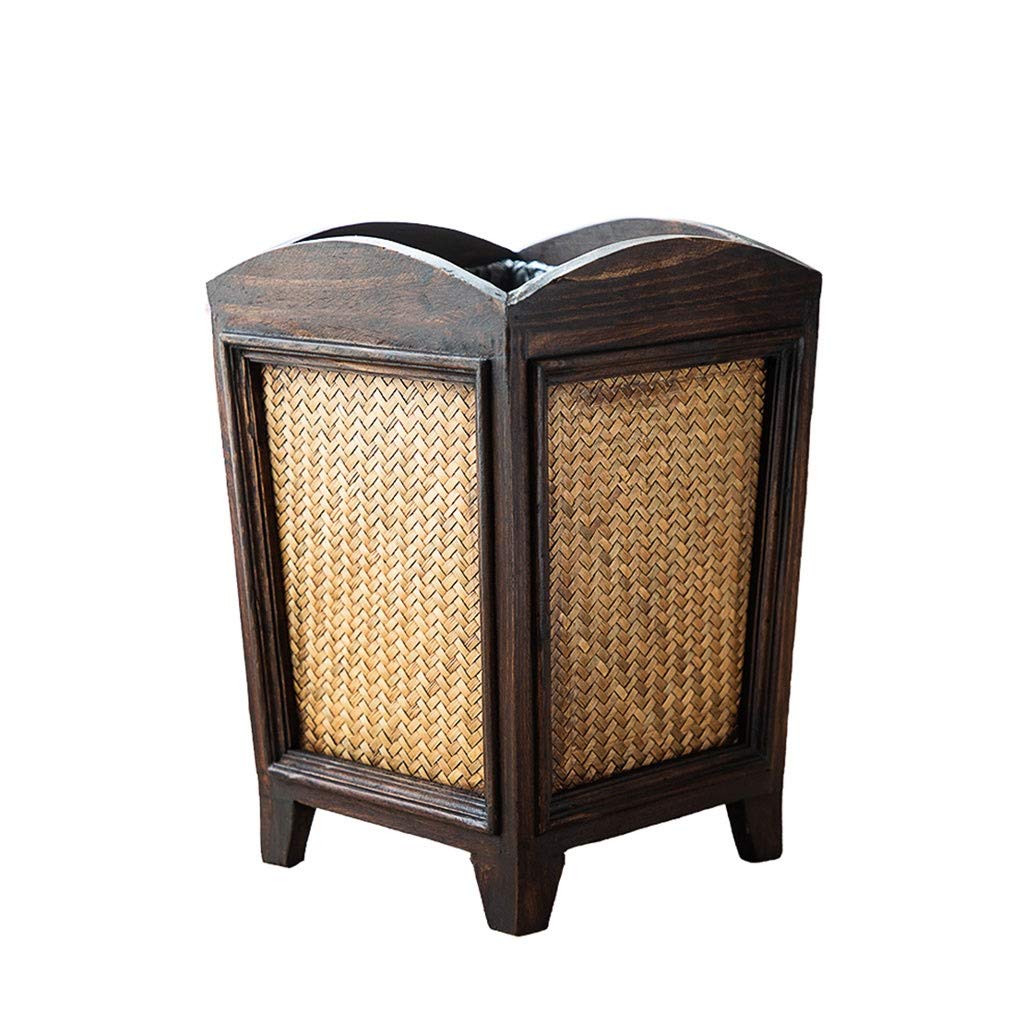 ZYJ Stores - Natural Bamboo & Rattan Square Trash Can - Wooden Retro Waste Basket Without Lid - Eco-Friendly Garbage Bin for Bathroom, Kitchen, Office & Home Decor