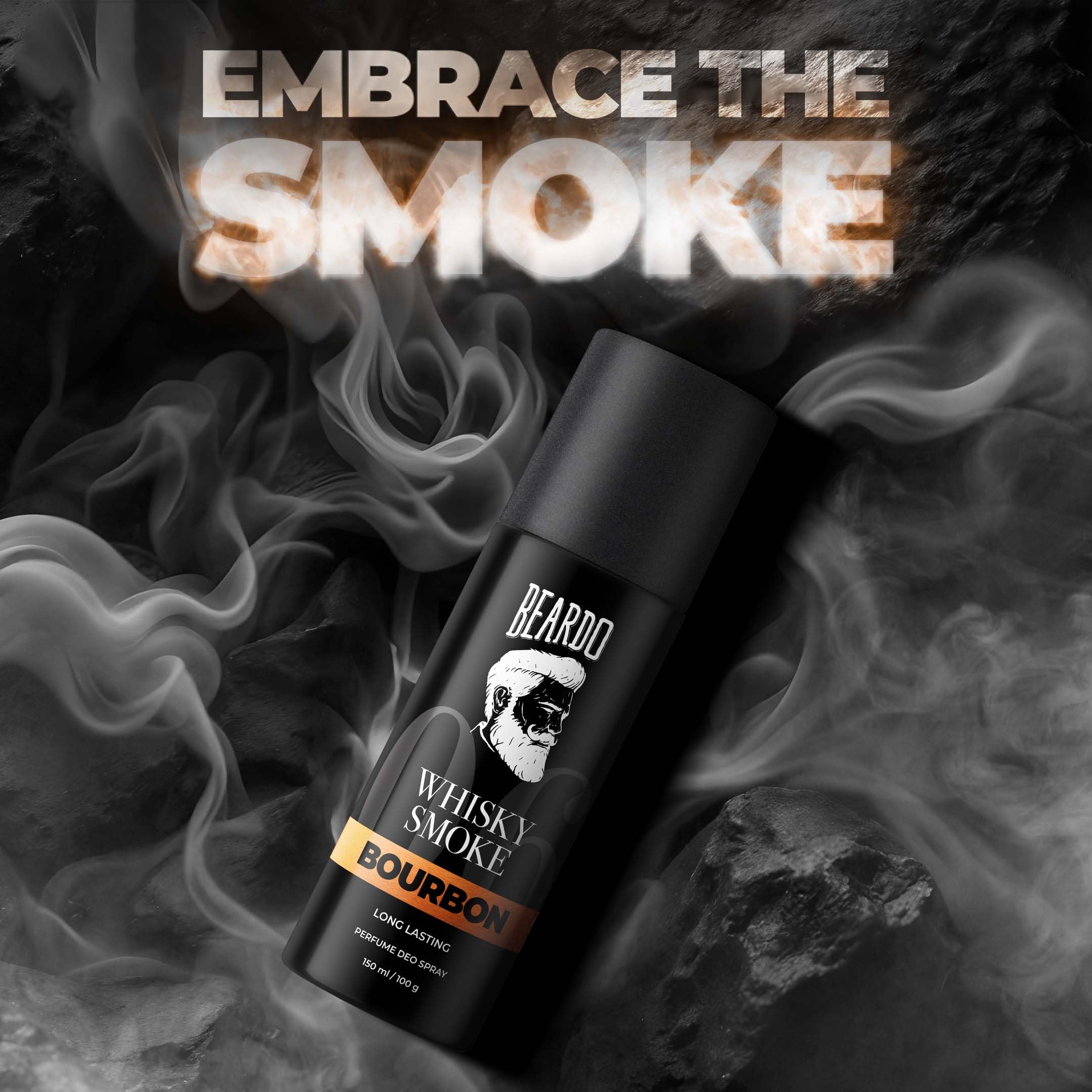 BEARDO Whisky Smoke Bourbon Perfume Deodorant Spray for Men - 150ml | Long-Lasting Leather & Woody Scent | Cologne Gift Set for Him, Christmas, Birthday & Special Occasions | Perfect for Date Night, Office & Formal Events