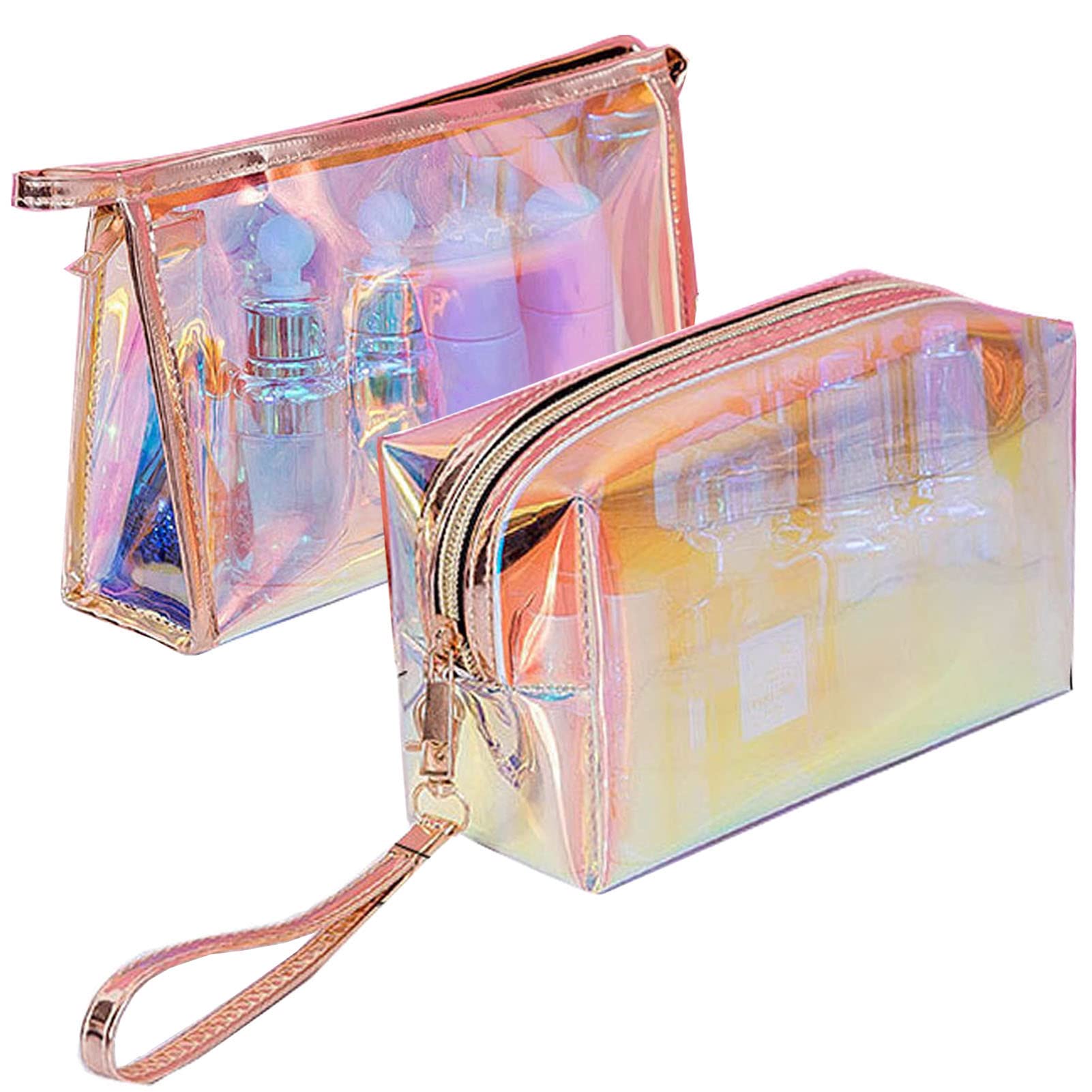2-Pack Clear TPU Travel Toiletry Bags for Women - Waterproof Cosmetic & Makeup Organizer with Fashion Bling Design - Perfect for Vacation, Gym, Business Trips & Daily Essentials Storage