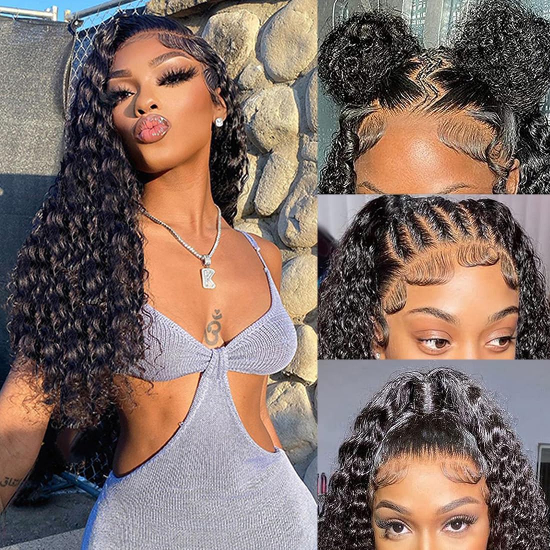 20 Inch Glueless Water Wave Lace Front Wig - 100% Brazilian Virgin Human Hair with Baby Hair | Natural Deep Water Wave Curly Lace Frontal Wigs for Black Women | Perfect for Daily Wear, Parties & Special Occasions