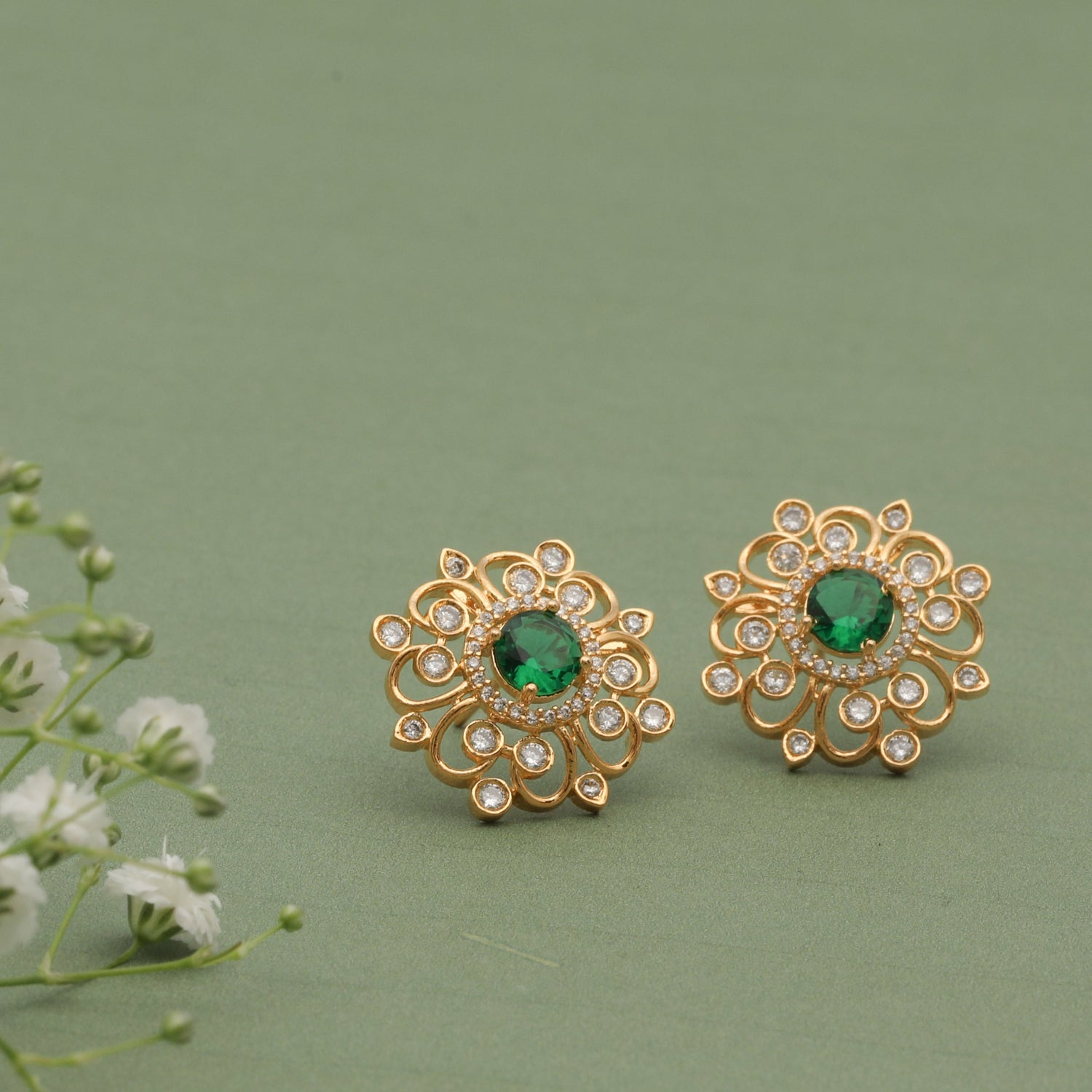 Flora Nakshatra CZ Stud Earrings - Sparkling Cubic Zirconia Jewelry for Women | Perfect for Parties, Weddings & Everyday Wear