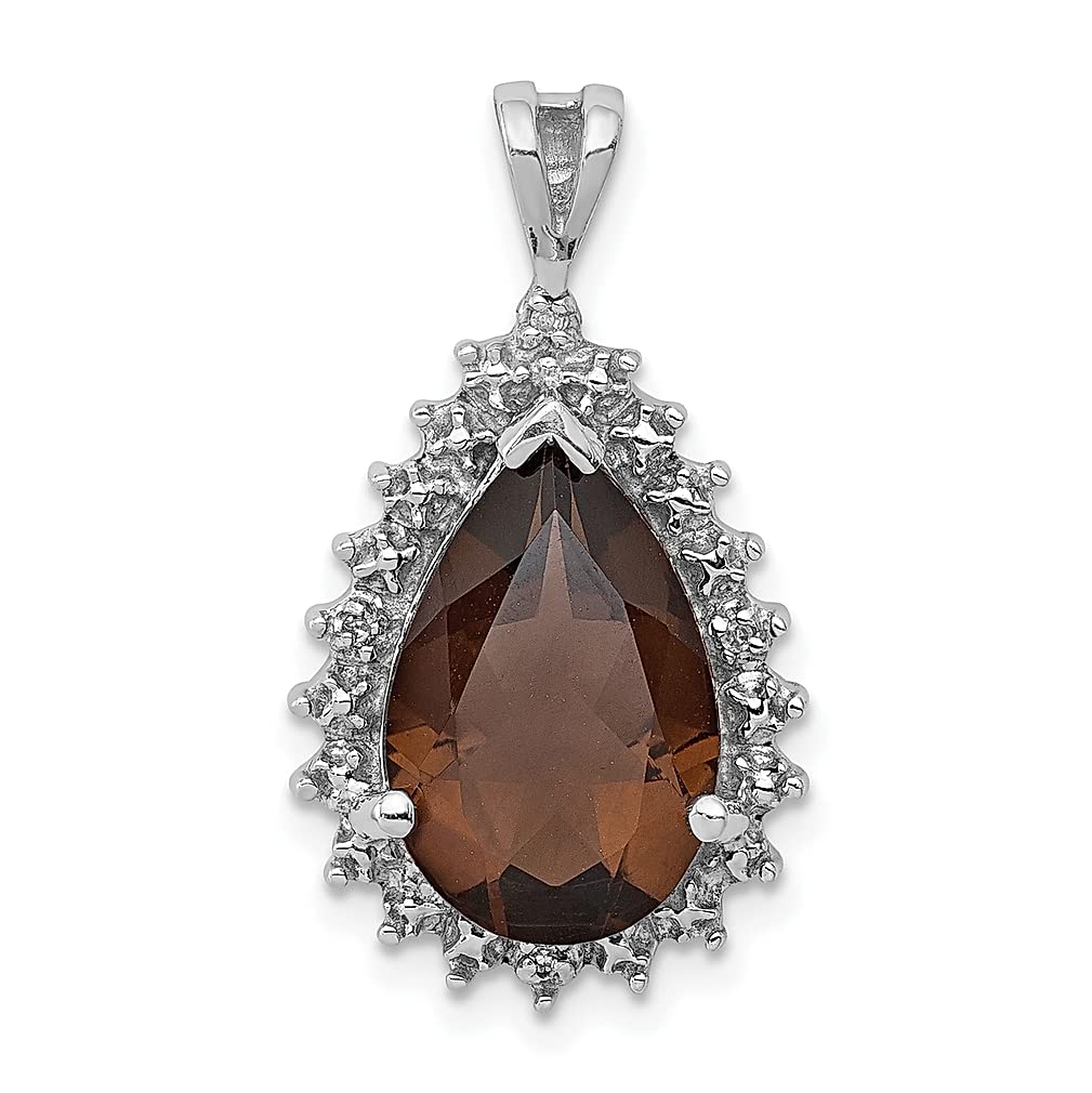 925 Sterling Silver Smoky Quartz Diamond Pear Pendant Necklace - Elegant Gemstone Jewelry for Women | Perfect Gift for Her, Birthday, Anniversary & Special Occasions