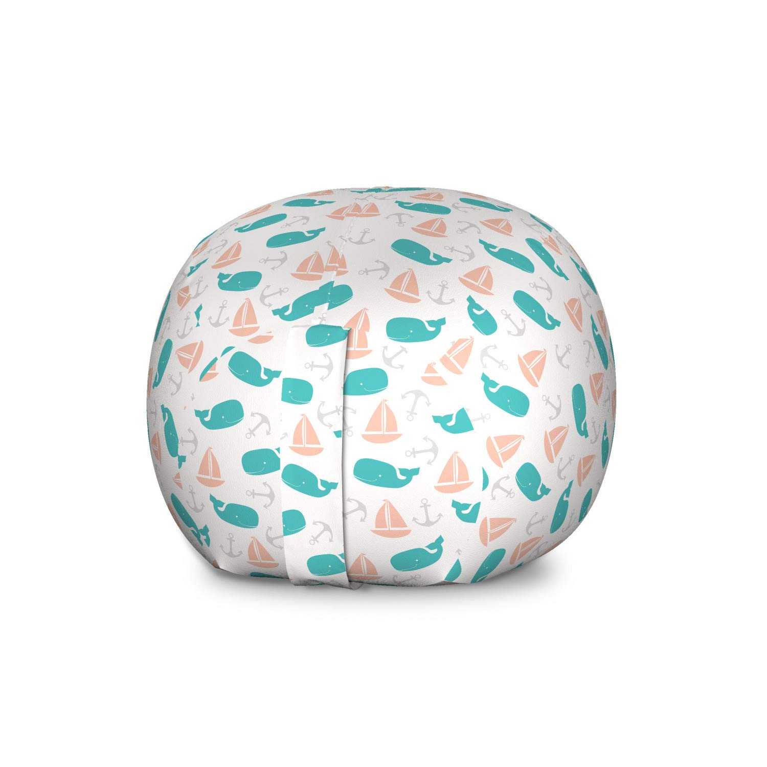 Ambesonne Nautical Storage Toy Bag Chair - Marine Themed Sailboat Anchor Whale Design - Large Washable Stuffed Animal Organizer - Turquoise & Peach - Perfect for Kids' Room, Playroom & Nursery Organization