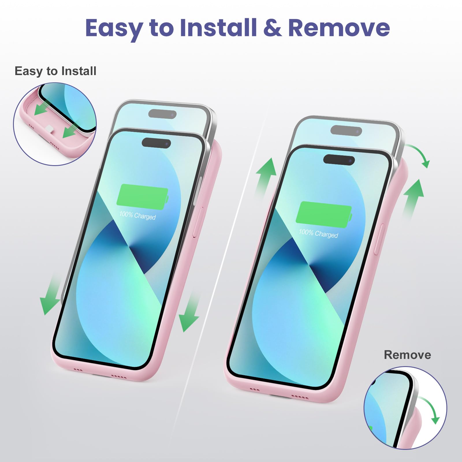 HETP 8600mAh Rechargeable Battery Case for iPhone 12 Pro Max/13 Pro Max/14 Pro Max/14 Plus - Portable External Charger & Power Bank (Pink) | Perfect for Travel, Outdoor Activities & Emergency Charging