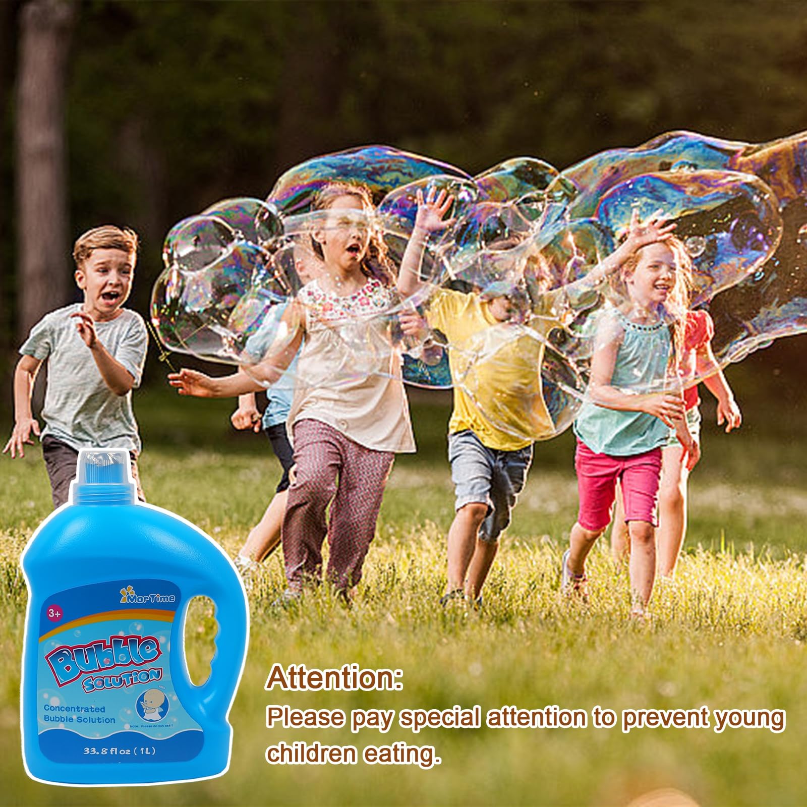 MorTime 3 Bottles Bubble Solution Refills - 3L/101oz Concentrated Bubble Liquid for Bubble Wands, Machines & Blowers (Makes 7.5 Gallons) - Perfect for Kids Outdoor Play, Birthday Parties & Summer Activities