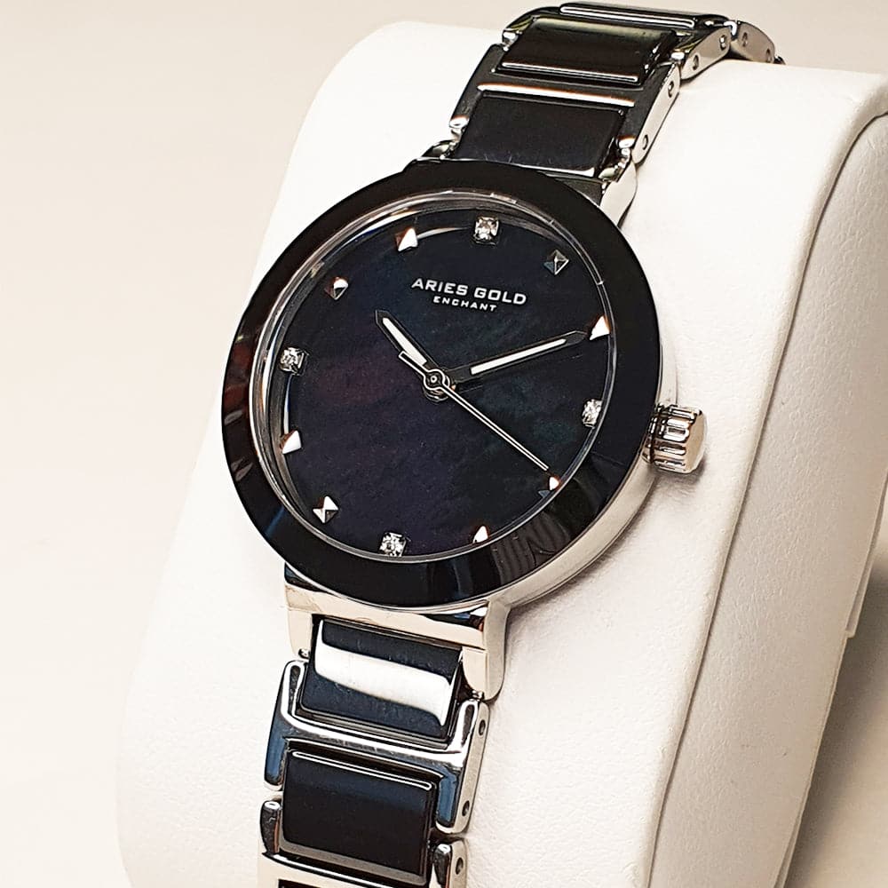 Aries Gold Enchant Persia L 5006Z S BKMP Black Ceramic Women's Watch - Elegant Timepiece for Business, Parties & Special Occasions